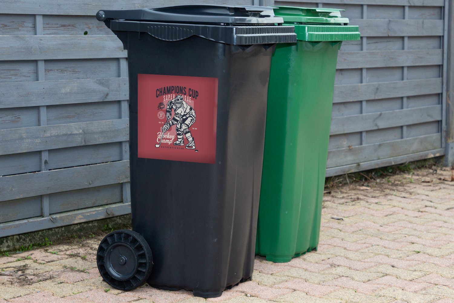 (1 - Mülltonne, Schlittschuhe Eishockey Abfalbehälter Vintage St), Mülleimer-aufkleber, - Sticker, MuchoWow Wandsticker Container,