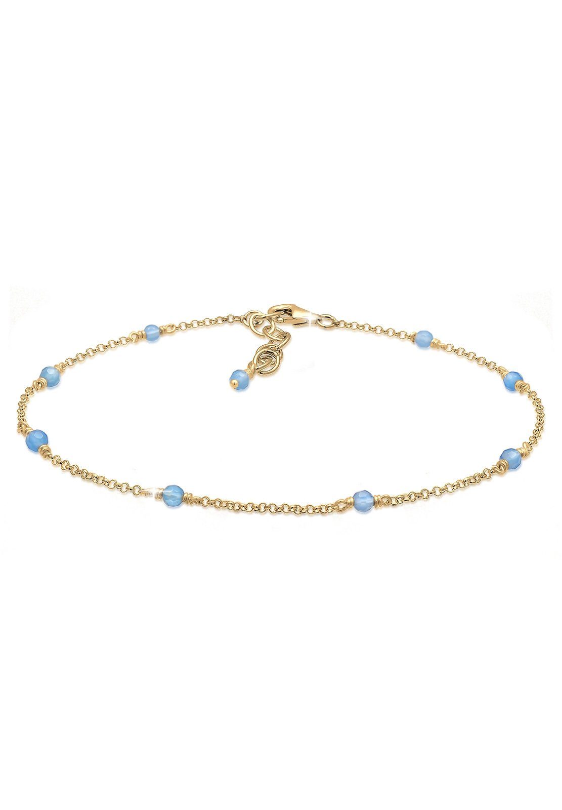 Elli Fußkette Achat Beads Blau 925 Sterling Silber vergoldet, Kugel
