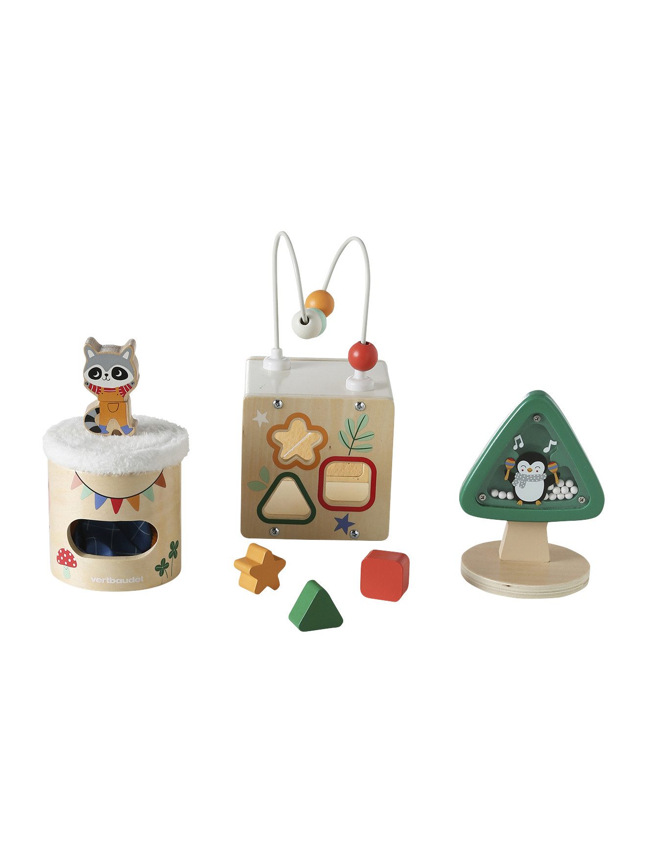 vertbaudet Lernspielzeug 3er-Set Baby Sensorik-Spielzeug aus Holz FSC®, 3er günstig online kaufen