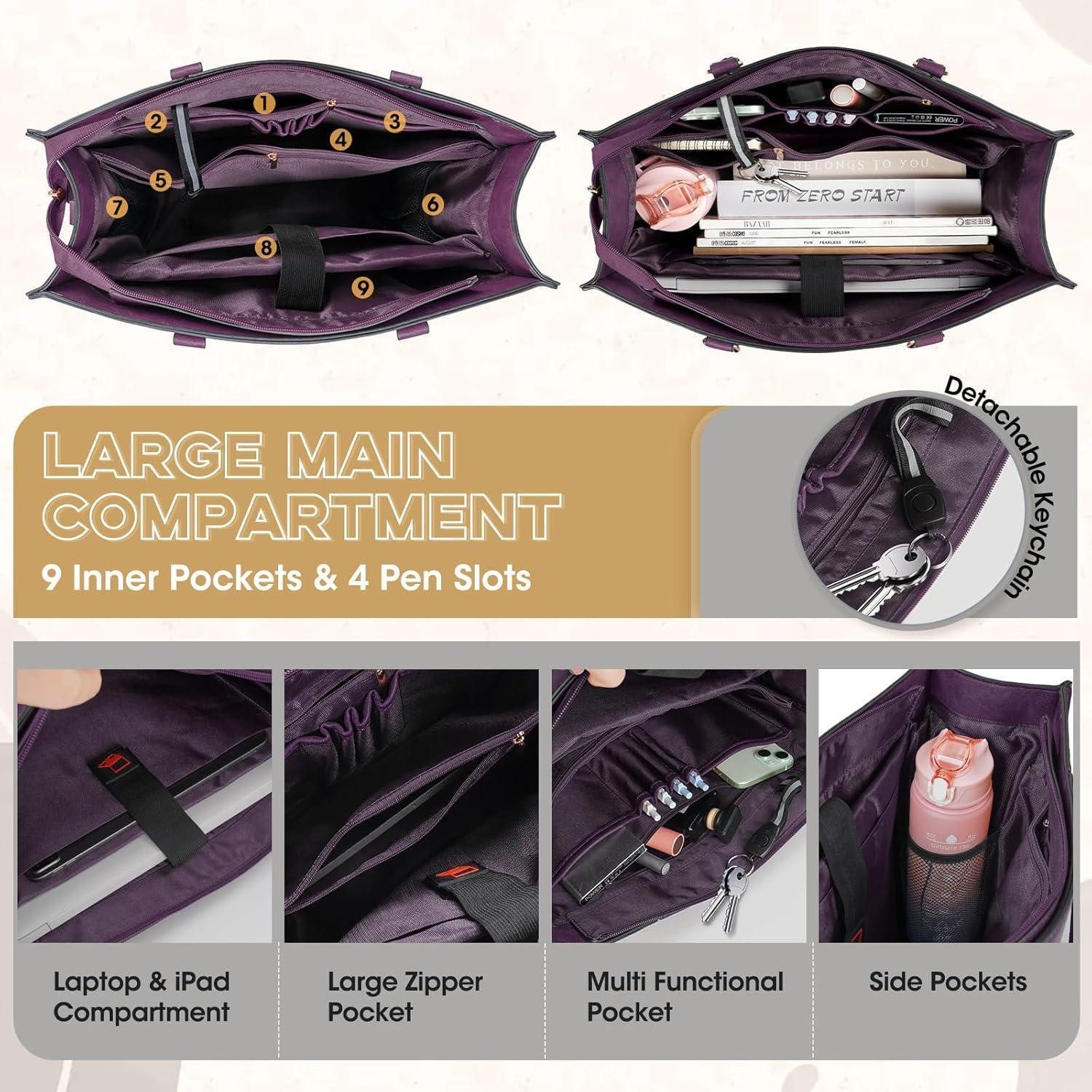 LuxusKollektion Laptoptasche Handtasche Damen 15Zoll Laptoptasche Shopper Leder Dunkelviolett