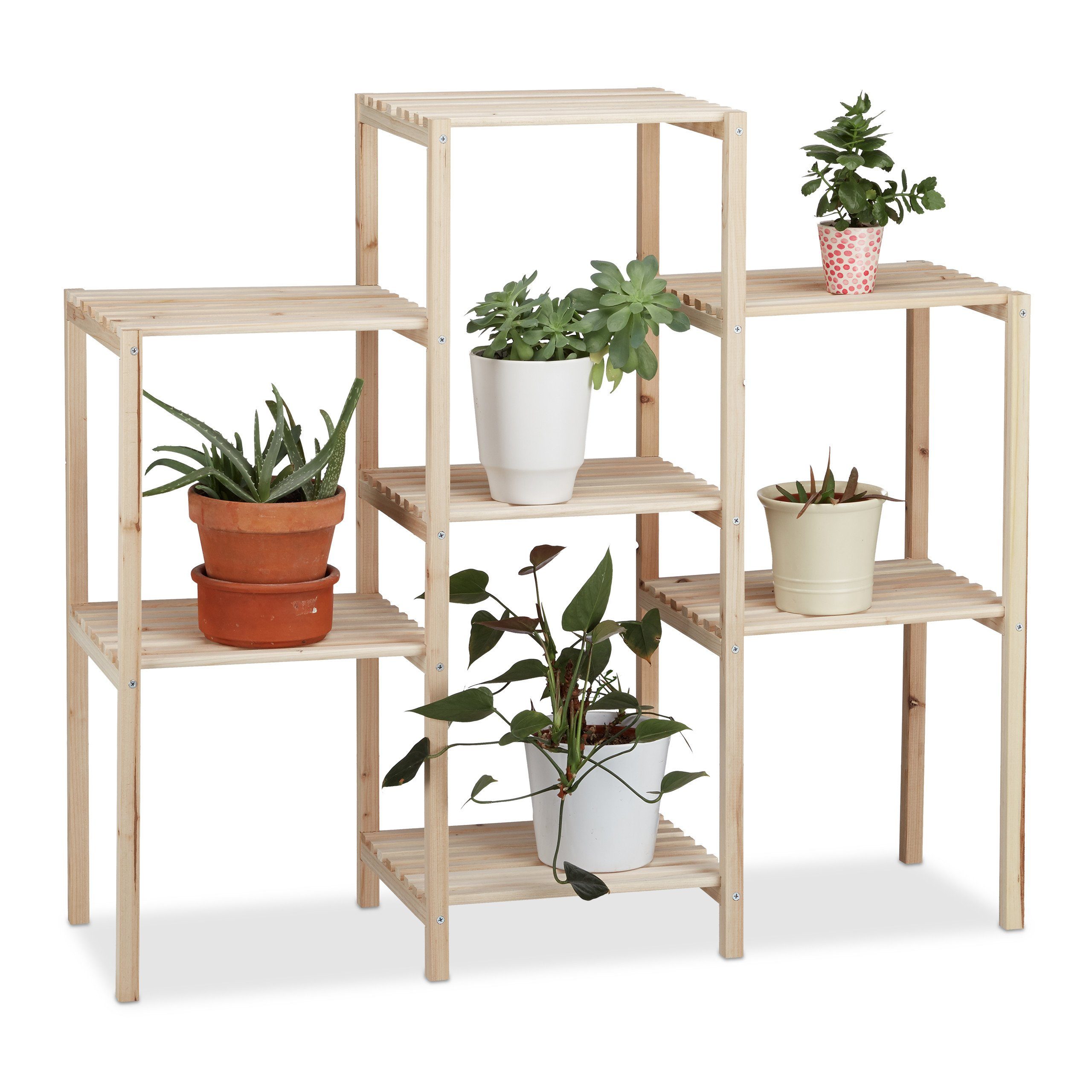 relaxdays Blumenständer Pflanzenregal Holz (1 St), L