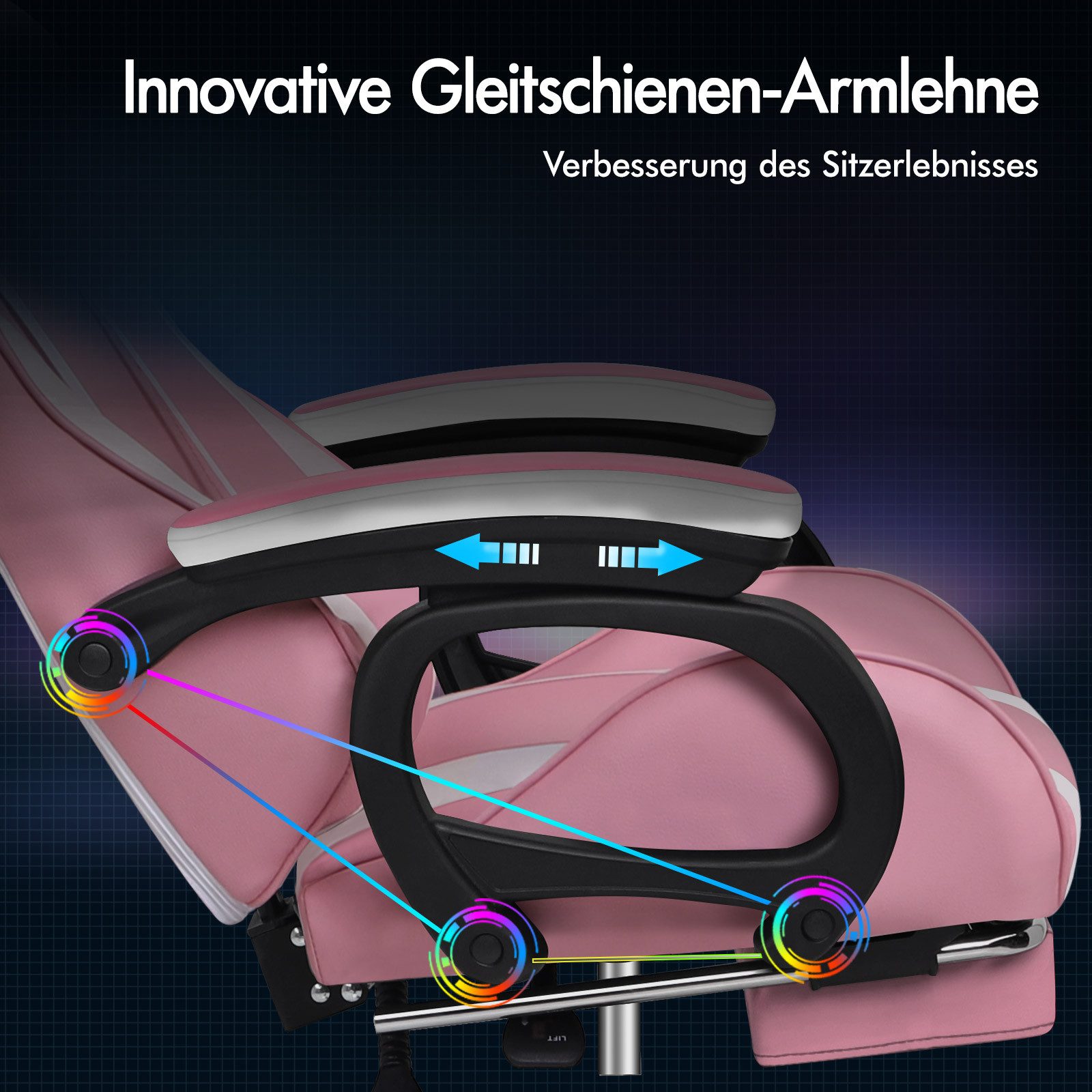 ALFORDSON Gaming-Stuhl mit Massage-Lendenkissen, X-Large, 5 Massagemodi, USB-Anschluss (1 St), Einziehbare Fußstütze, 90°-150° verstellbare Ruckenlehne , Ergono – Bild 5 von 5
