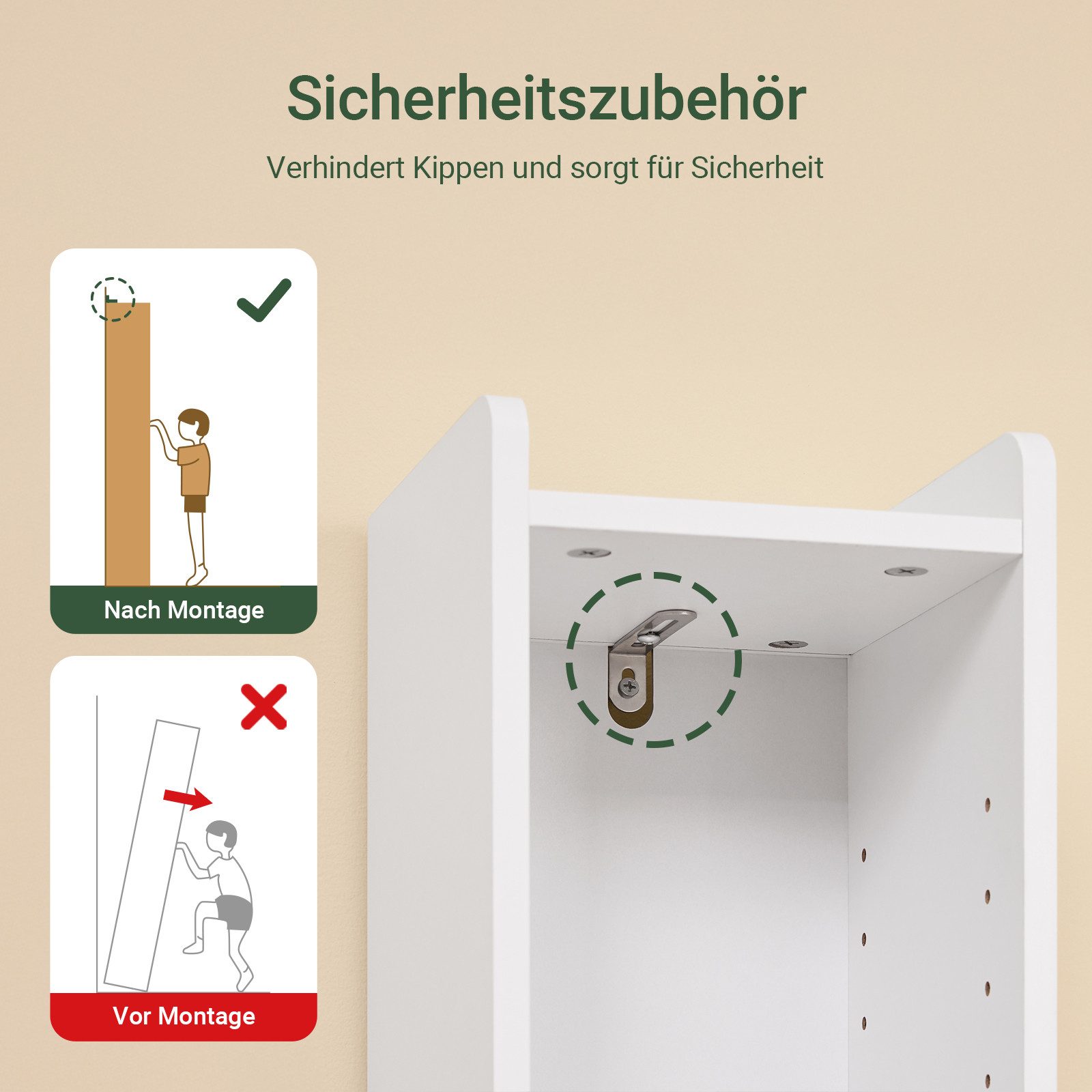 SoBuy Hochschrank BZR34-K, Badschrank schmal, Badezimmermöbel, Wasserabweisender Badzimmerschrank mit verstellbare Ablagen Badkommode schmal Badezimmer – Bild 5 von 5