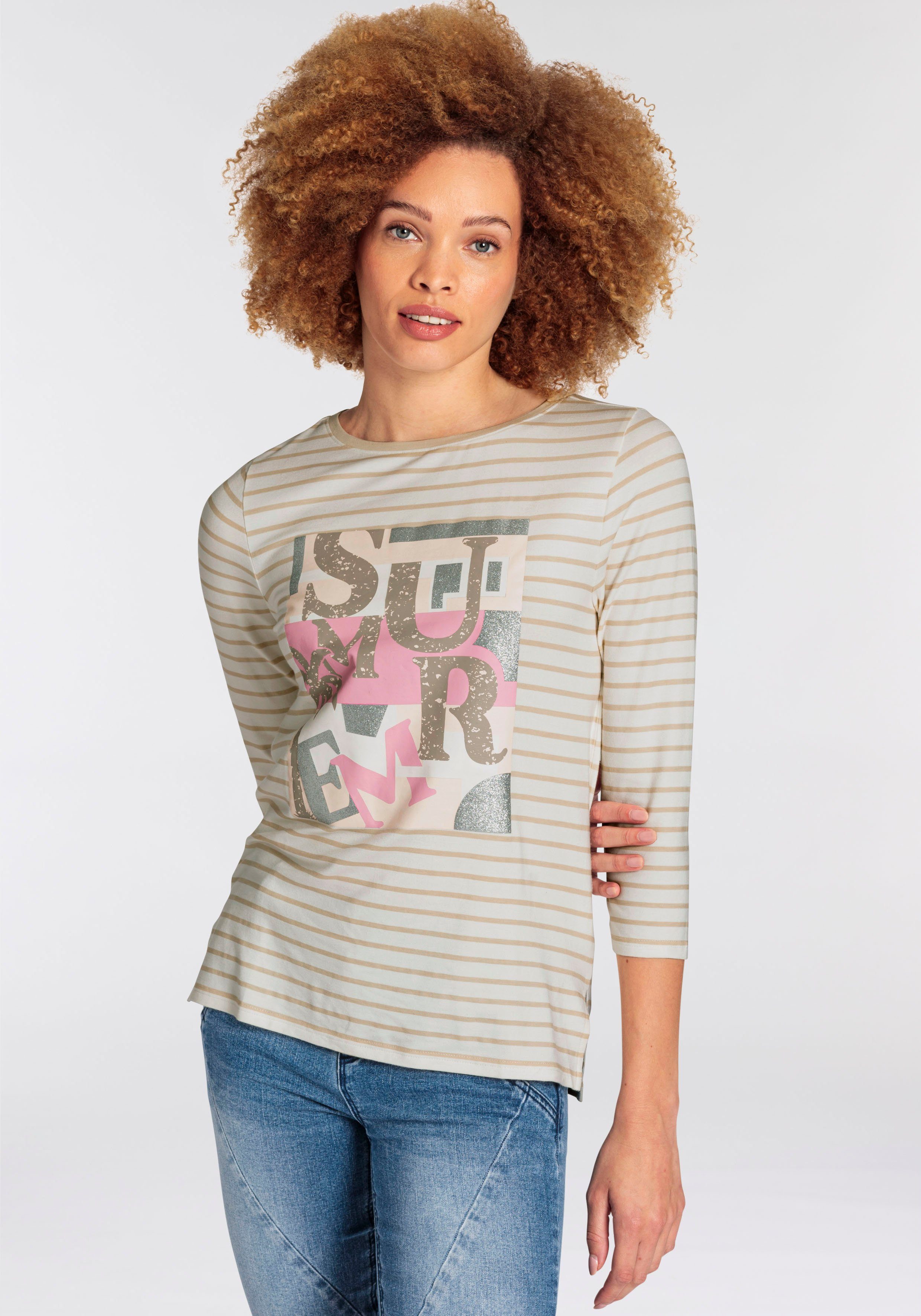 Boysen's 3/4-Arm-Shirt mit Ringelstreifen und glitzernem günstig online kaufen