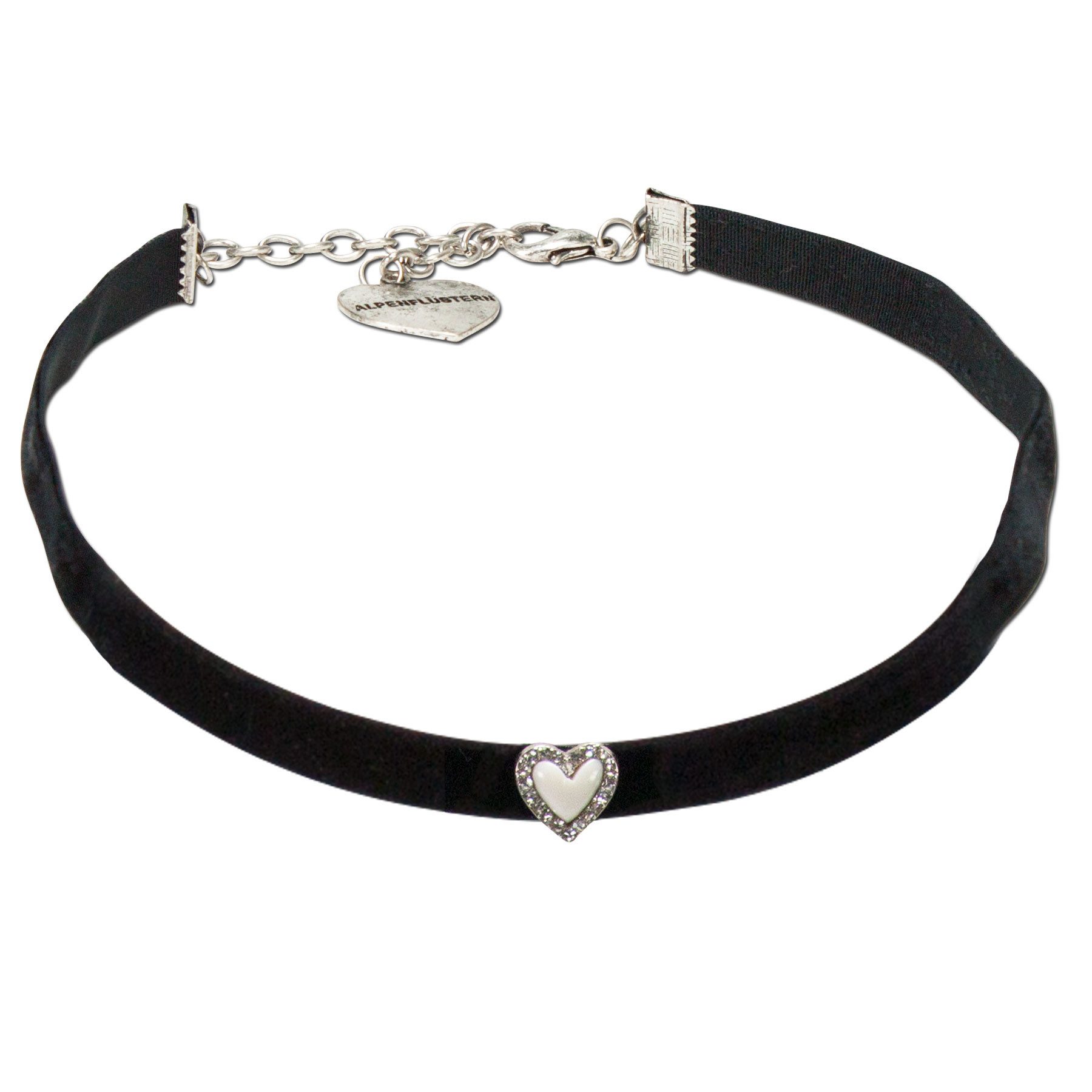Alpenflüstern Choker Trachten-Samt-Kropfband Strassherz (schwarz), - nostalgische Trachtenkette enganliegend, Kropfkette elastisch, elega