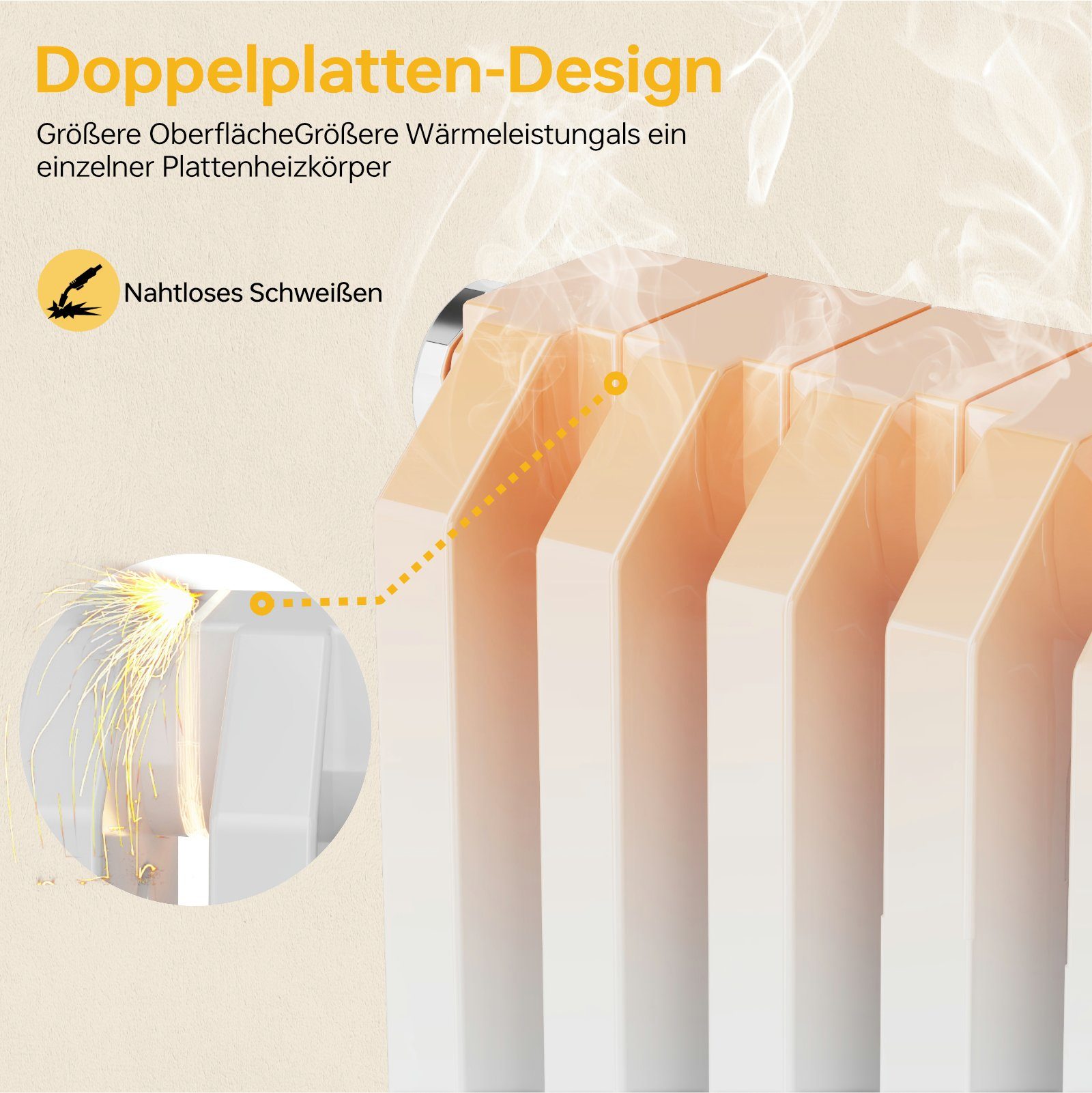 EMKE Heizkörper Design Paneelheizkörper D-form Kompaktheizkörper Horizontal, Doppellagig Seitenanschluss Höhe: 60cm 969W für 13qm Raum