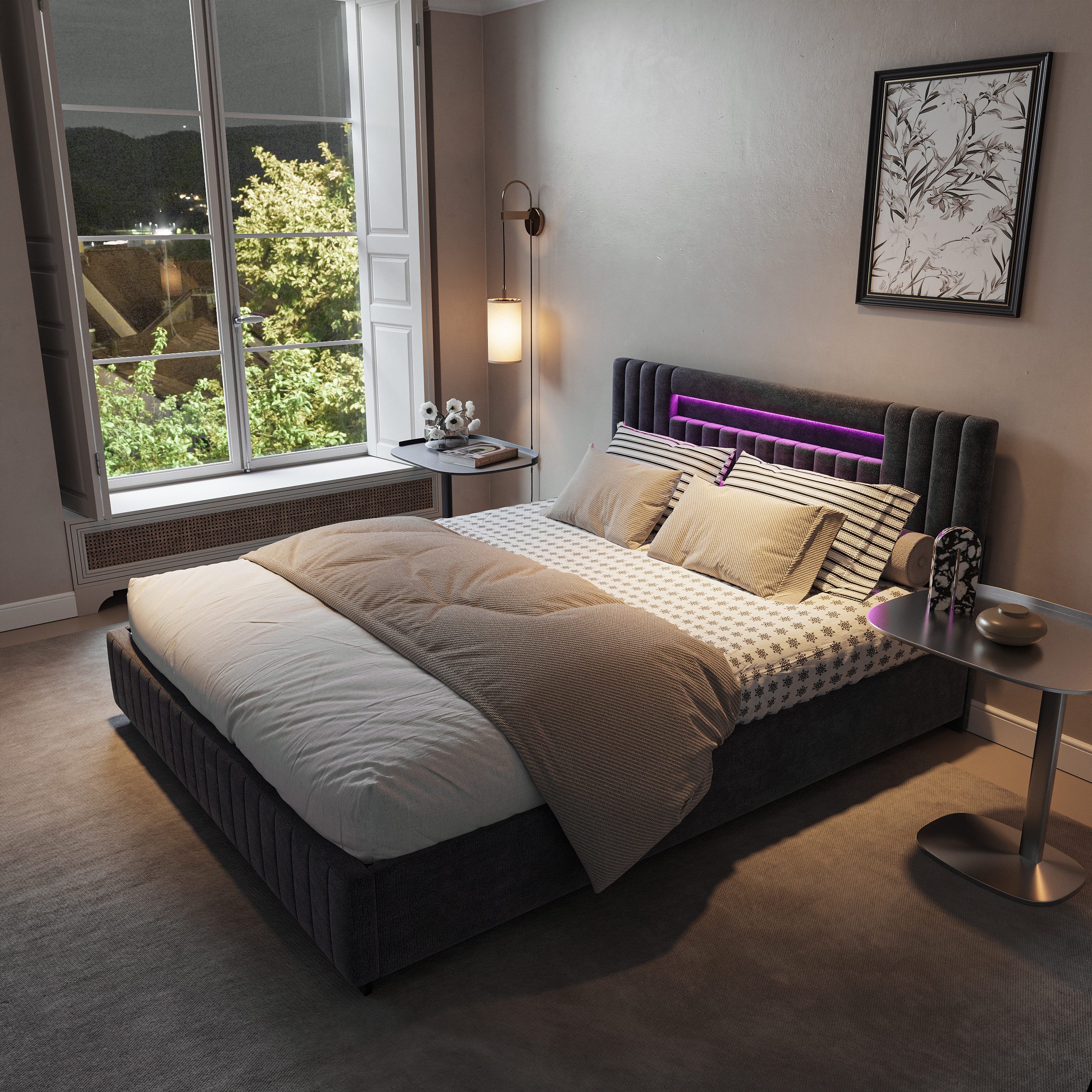 PXloue Polsterbett Stauraumbett Doppelbett 160x200 cm, LED-Beleuchtung, Hyd günstig online kaufen