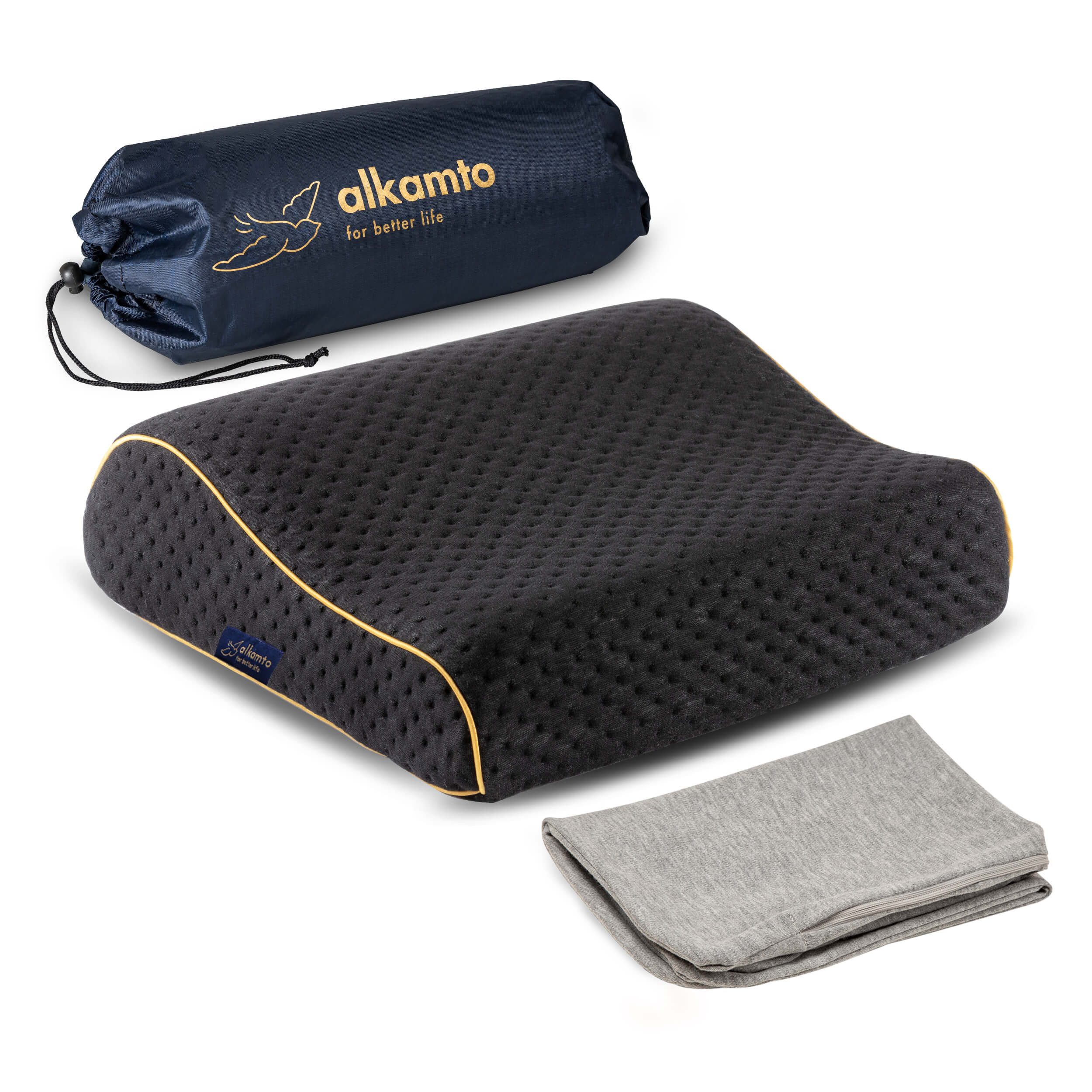 Alkamto Kopfkissen Alkamto Orthopädisches Reisekissen Memory-Schaum 35x30x10 cm, Füllung: 100% Memory-Smart-Schaum, Bezug: Viskose, Seitenschläfer, Rückenschläfer, 100% Baumwolle, Äußerer Bezug: Viskose, Füllung: 100% Viscoschaum