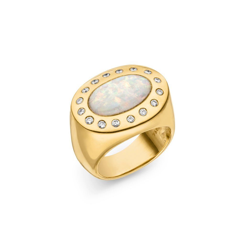 SKIELKA DESIGNSCHMUCK Goldring Opal Ring 3,62 ct. mit Diamanten (Gelbgold 750), hochwertige Goldschmiedearbeit aus Deutschland