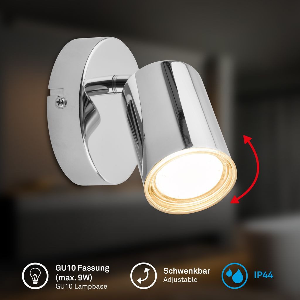 Briloner Leuchten LED Deckenleuchte Wandlampe IP44 schwenkbar GU10, ohne Leuchtmittel, Abhängig vom Leuchtmittel - Warmweiß / Neutralweiß / Kaltweiß, 10x8,5 cm, Wohnzimmer, Schlafzimmer, Badezimmer, Büro