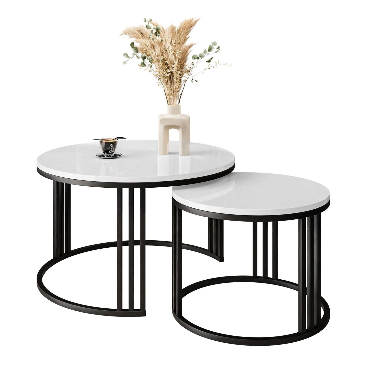 Lookway Couchtisch LORI 2in1 mit Hochglanz Platte (2er Set), Durchmesser: ⌀70 cm und ⌀50 cm, Höhe: 48 cm und 42 cm