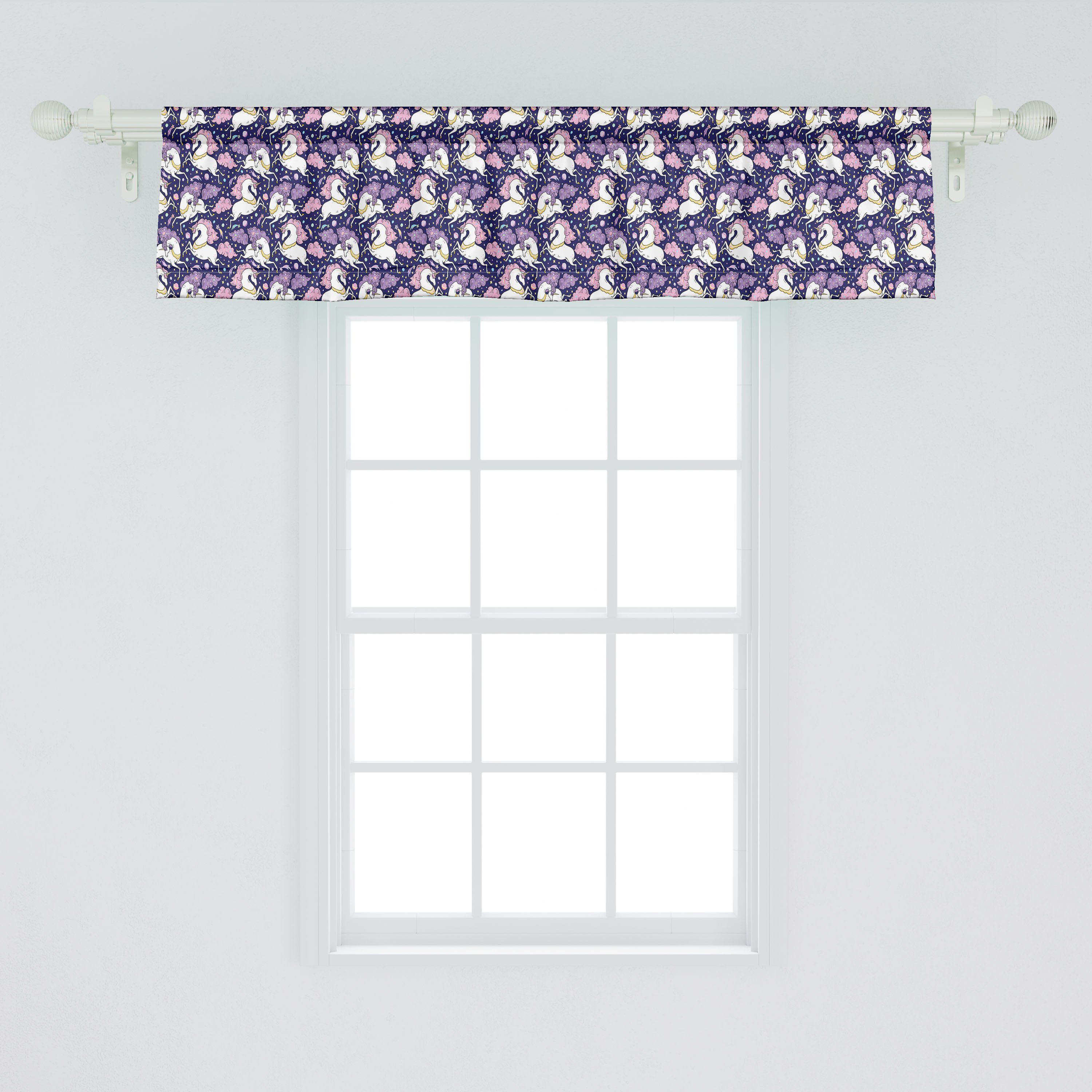 Scheibengardine Vorhang Volant für Küche Dekor Schlafzimmer Abakuhaus, Einhorn Fantasie Tier Microfaser, Magie Galaxy Stangentasche, mit