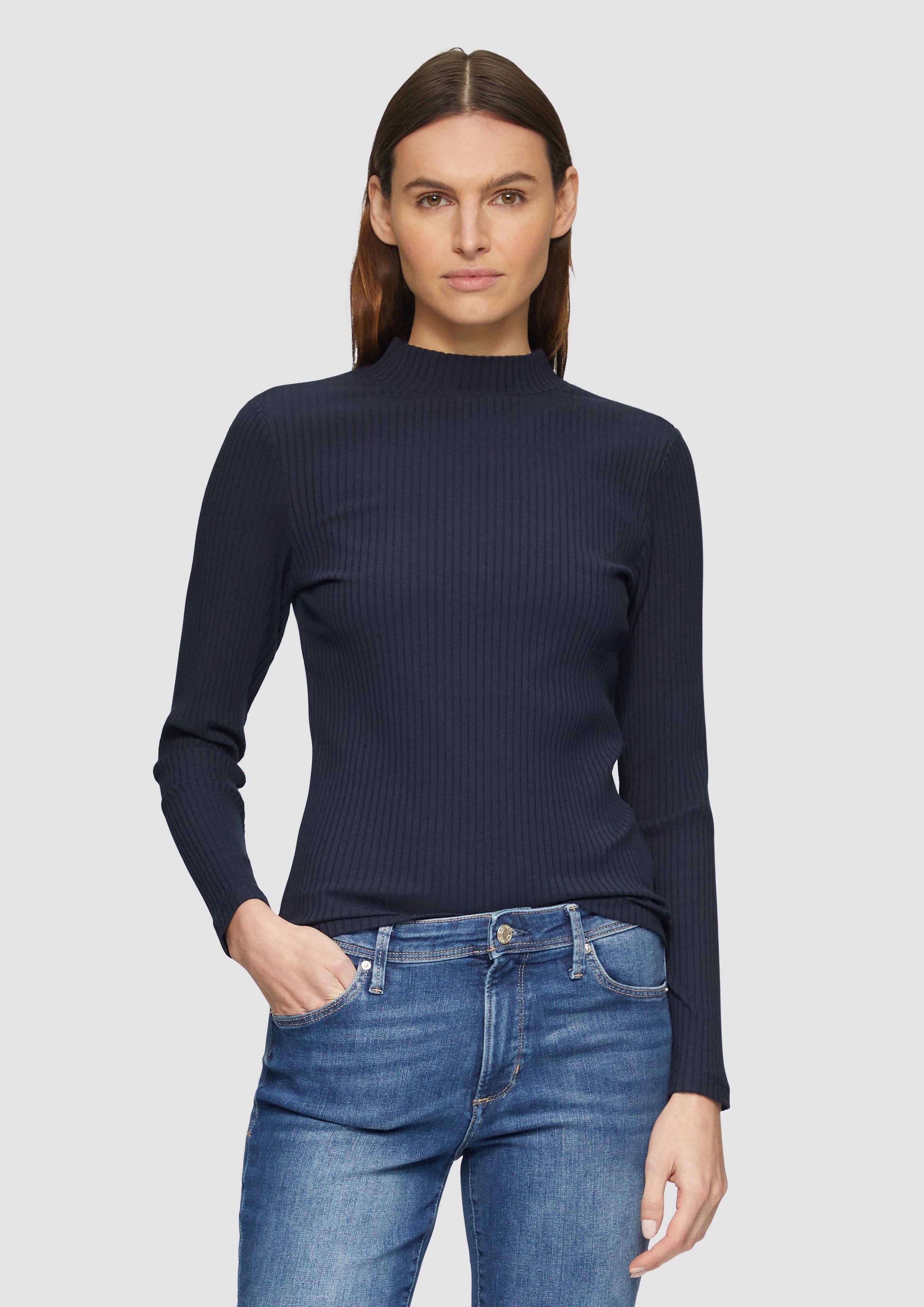 Langarmshirt Langarmshirt mit Rippstruktur und Stehkragen