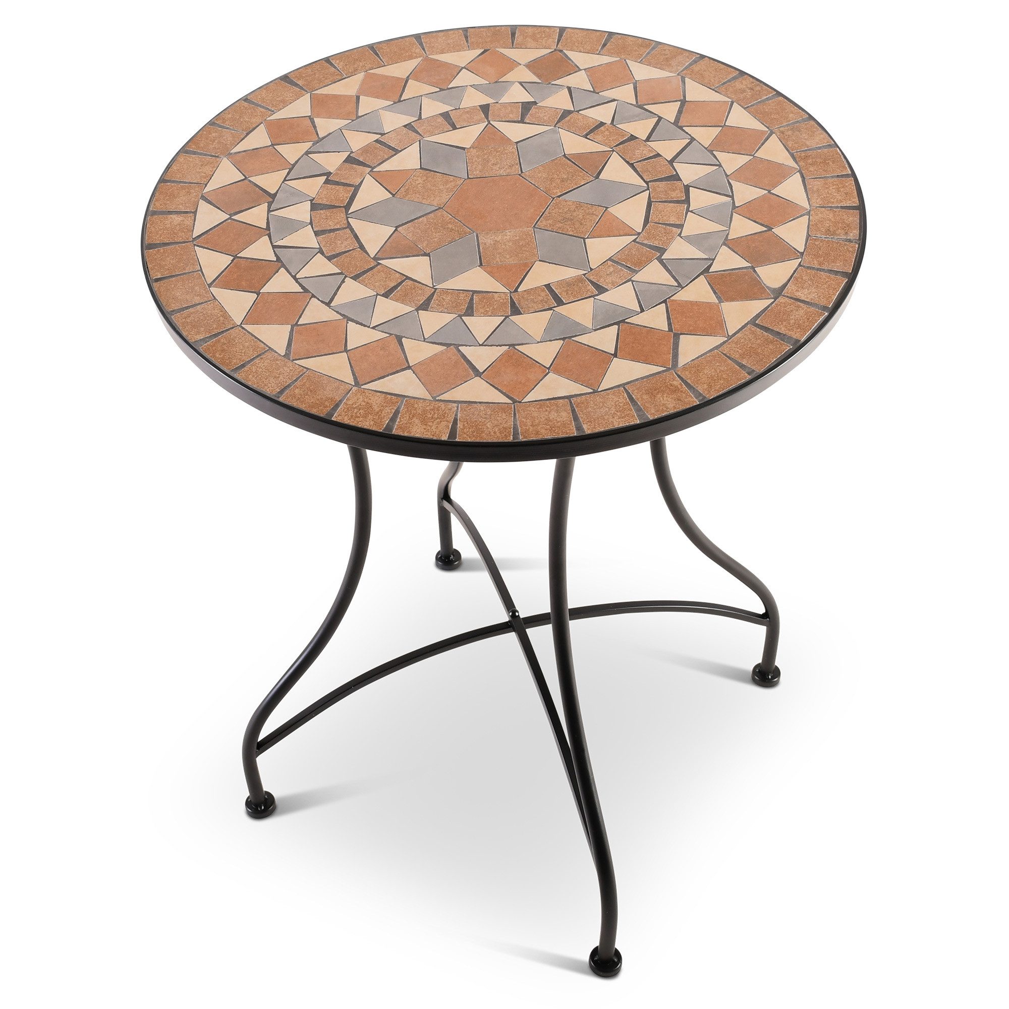 Raburg Gartentisch Mosaiktisch, Balkon- und Terrassentisch, 60 cm Ø, 72 cm hoch, Mayla (rund), liebevolle Handarbeit, Mosaikmuster, schwarzes Metallgestell
