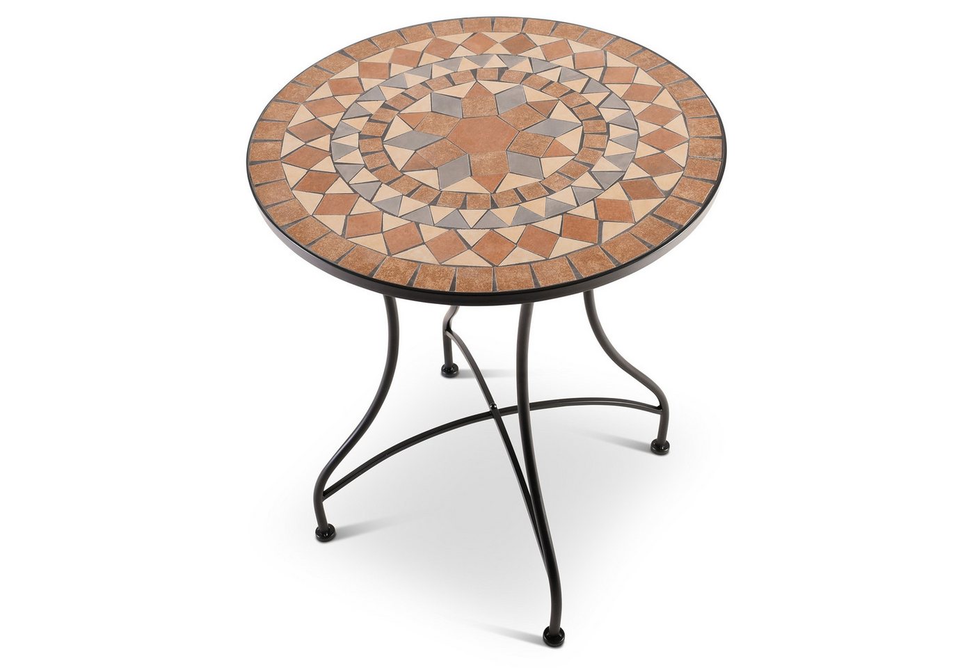 Raburg Gartentisch Mosaiktisch, Balkon- und Terrassentisch, 60 cm Ø, 72 cm hoch, Mayla (rund), liebevolle Handarbeit, Mosaikmuster, schwarzes Metallgestell