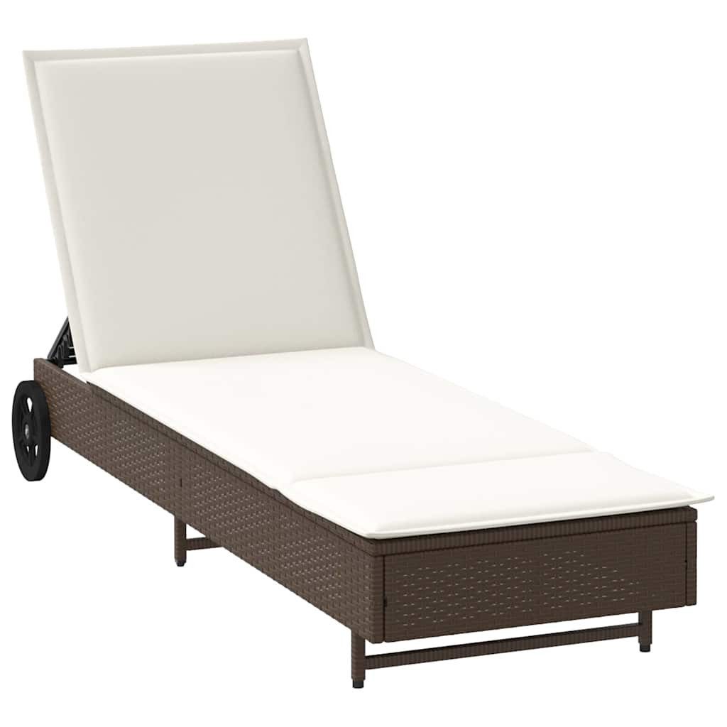 vidaXL Gartenliege Sonnenliege mit Rollen und Auflage Braun Poly Rattan, 1 St.