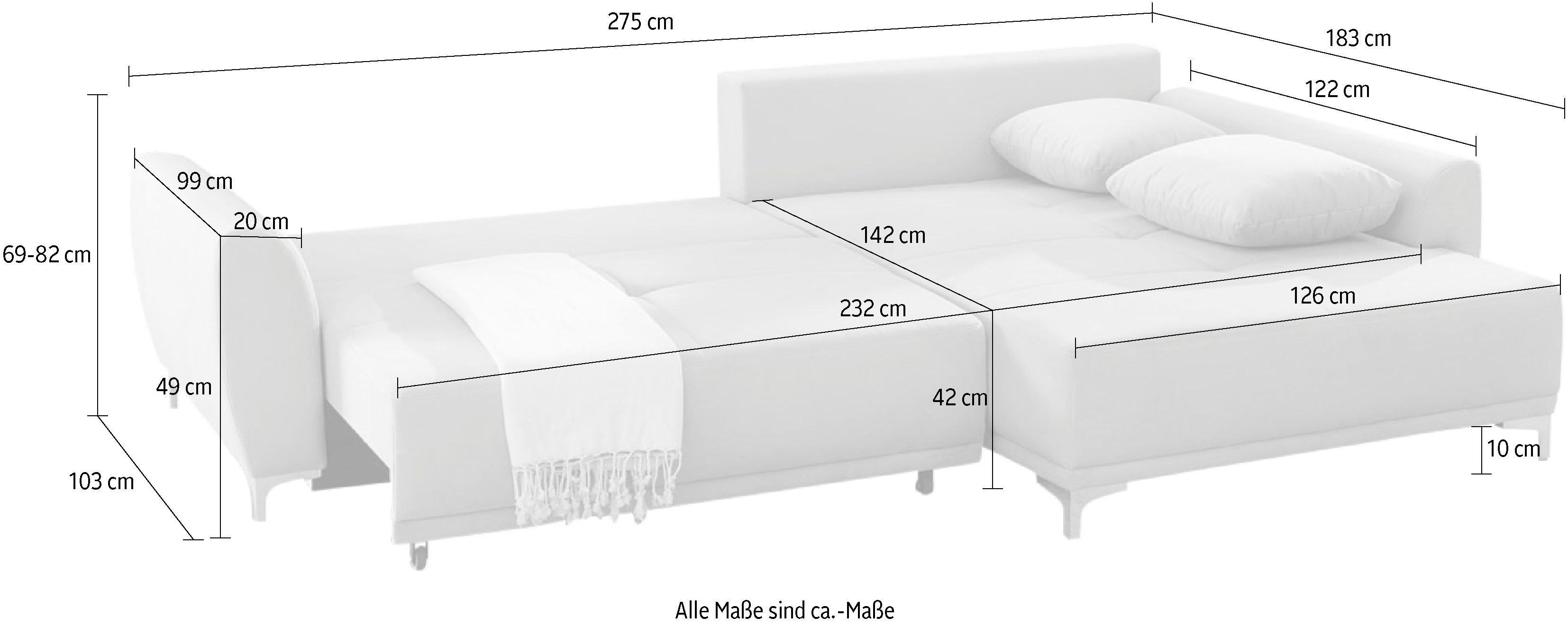 und Bettfunktion Polsterecke mit Bettkasten Polsterecke, Jockenhöfer hellgrau moderne 7 Foggia, Kissen und Gruppe