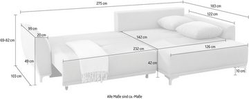 Jockenhöfer Gruppe Polsterecke Foggia, moderne Polsterecke, mit Bettfunktion und Bettkasten und 7 Kissen