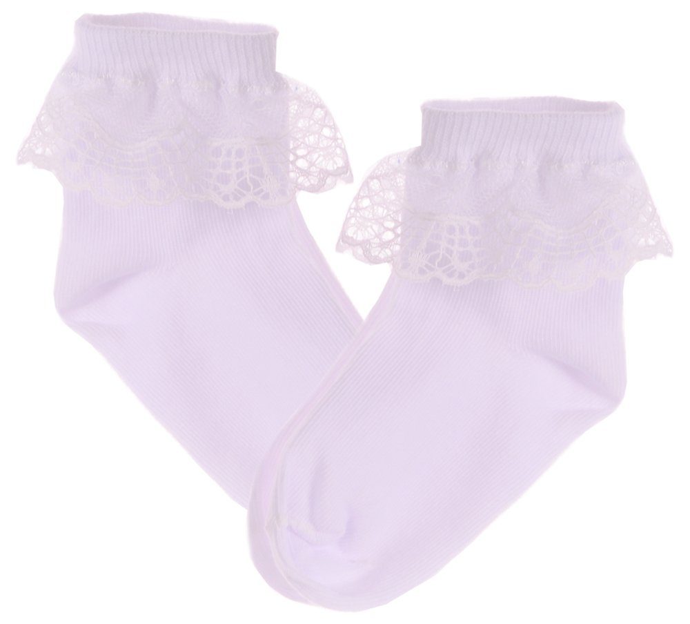 La Bortini Socken Socken mit Rüschen Spitze in Weiß festlich 0Mon bis 32-35 weich, elastisch, mit Spitzen, in verschiedenen Größen