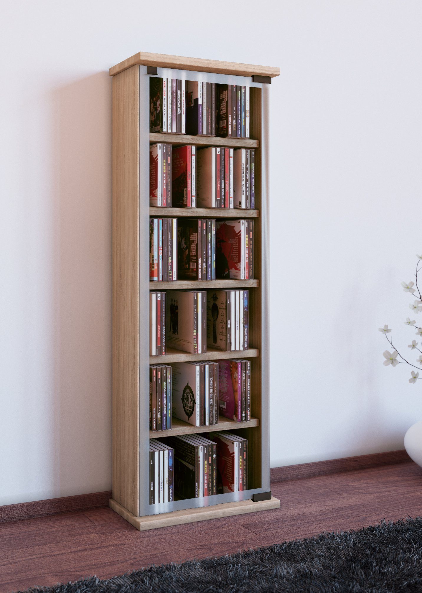 VCM CD-Regal Holz CD DVD Stand Regal Schrank Classic Glastür günstig online kaufen