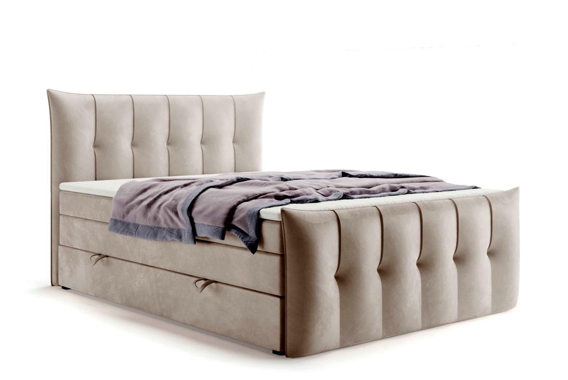 Labett Boxspringbett mit Bettkasten, Doppelmatratze PREMIUM 11 KING 160x200 180x200 200x200 (2 Bettkästen, Topper), Bonellfederkern- und Taschenfederkernmatratze