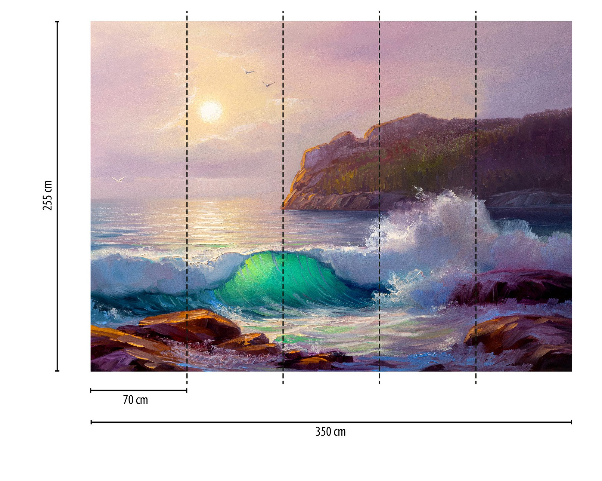 A.S. Création Vliestapete Meer Fototapete Sonnenuntergang Türkis Violett, strukturiert, matt, (1 St)