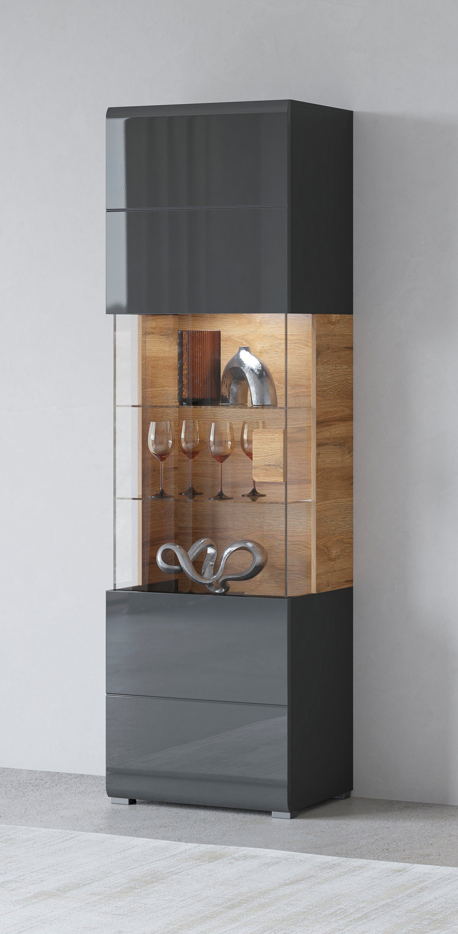 OTTO home Vitrine Toledo,Höhe 204 cm trendige Glasvitrine mit dekorative Fr günstig online kaufen