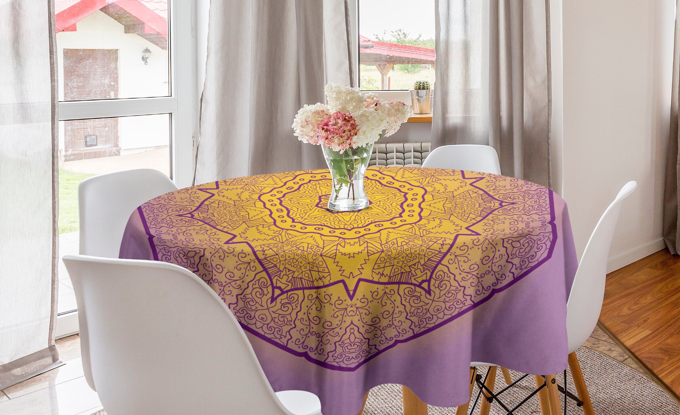 Abakuhaus Tischdecke Kreis für Motiv Esszimmer Abdeckung Mandala Küche Heptagon Dekoration, Tischdecke Oriental