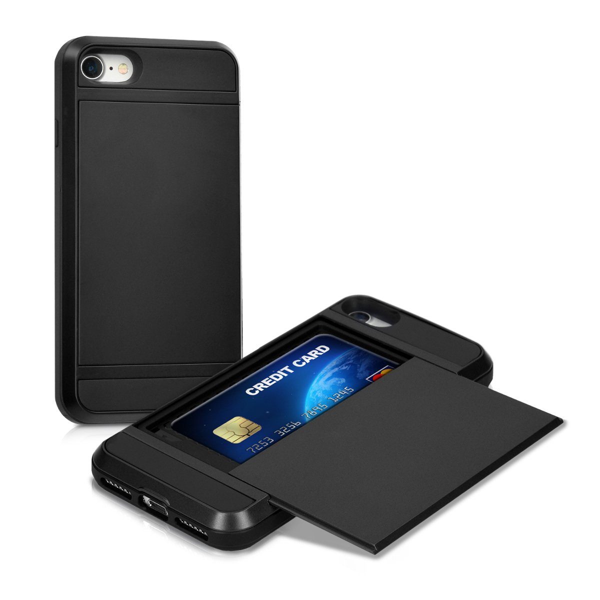 kwmobile Handyhülle Hülle für Apple iPhone SE / 8 / 7, mit Kartenfach - Dual TPU Silikon Hybrid Hardcase Handy Hard Cover