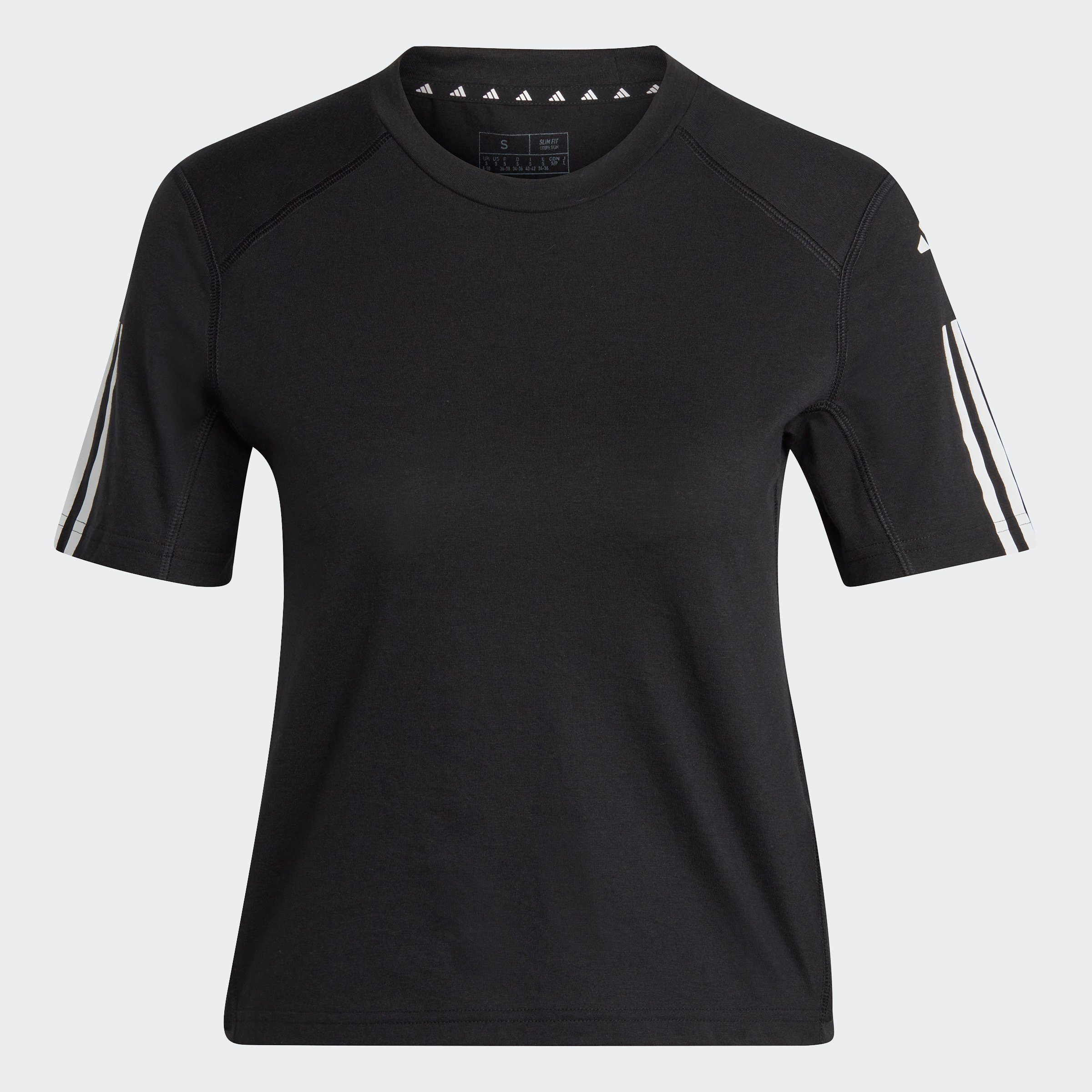 ESSENTIALS White Black 3-STREIFEN TRAIN / T-Shirt CROP TRAIN adidas Performance COTTON