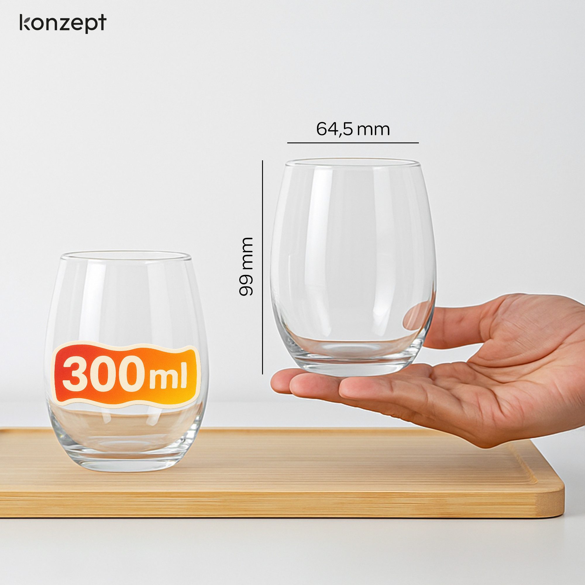 KONZEPT Gläser-Set Wassergläser Set 6-teilig – 300 ml Trinkgläser Set, 6-tlg., besonders standfest & griffig, ideal für Wasser, Saft, Limo, Gin – Bild 2 von 5