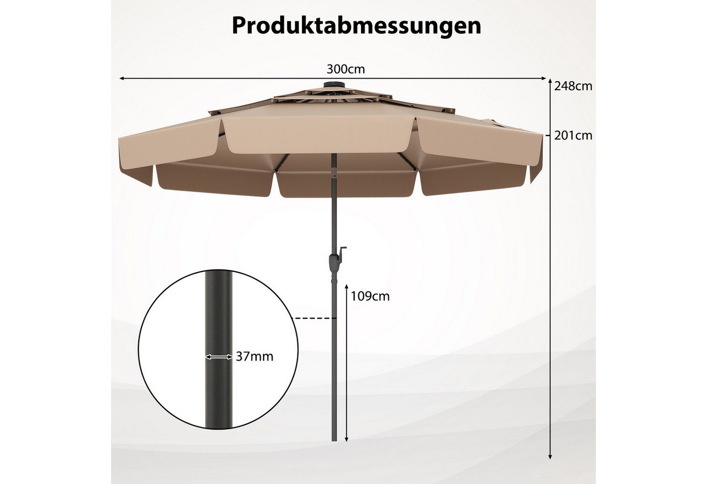 Thumbnail - KOMFOTTEU Sonnenschirm, Gartenschirm mit 3-stöckigem Dach, 32 LED Beleuchtungen