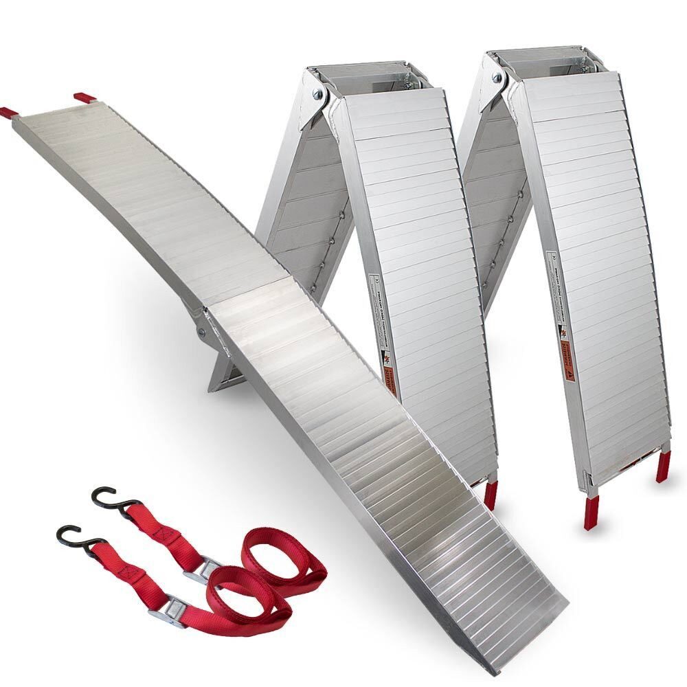 Bituxx Auffahrrampe Aluminium geschlossen für Mototrad bis 340kg (2er Set, 2-St., 2 Rampen, Befestigungsgurt, MS-14555), 205cm, belastbar bis 340kg, zusammenklappbar