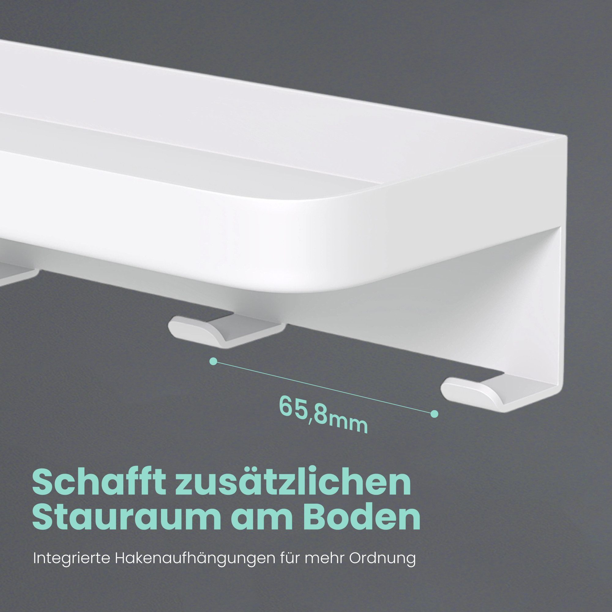 Mai & Mai Garderobenleiste Wandgarderobe mit Ablage Inkl.7 Garderobenhaken 50cm Reglo-20, Hakenleiste mit Ablage, Kleben oder Bohren, für Bad, Flur und Küche
