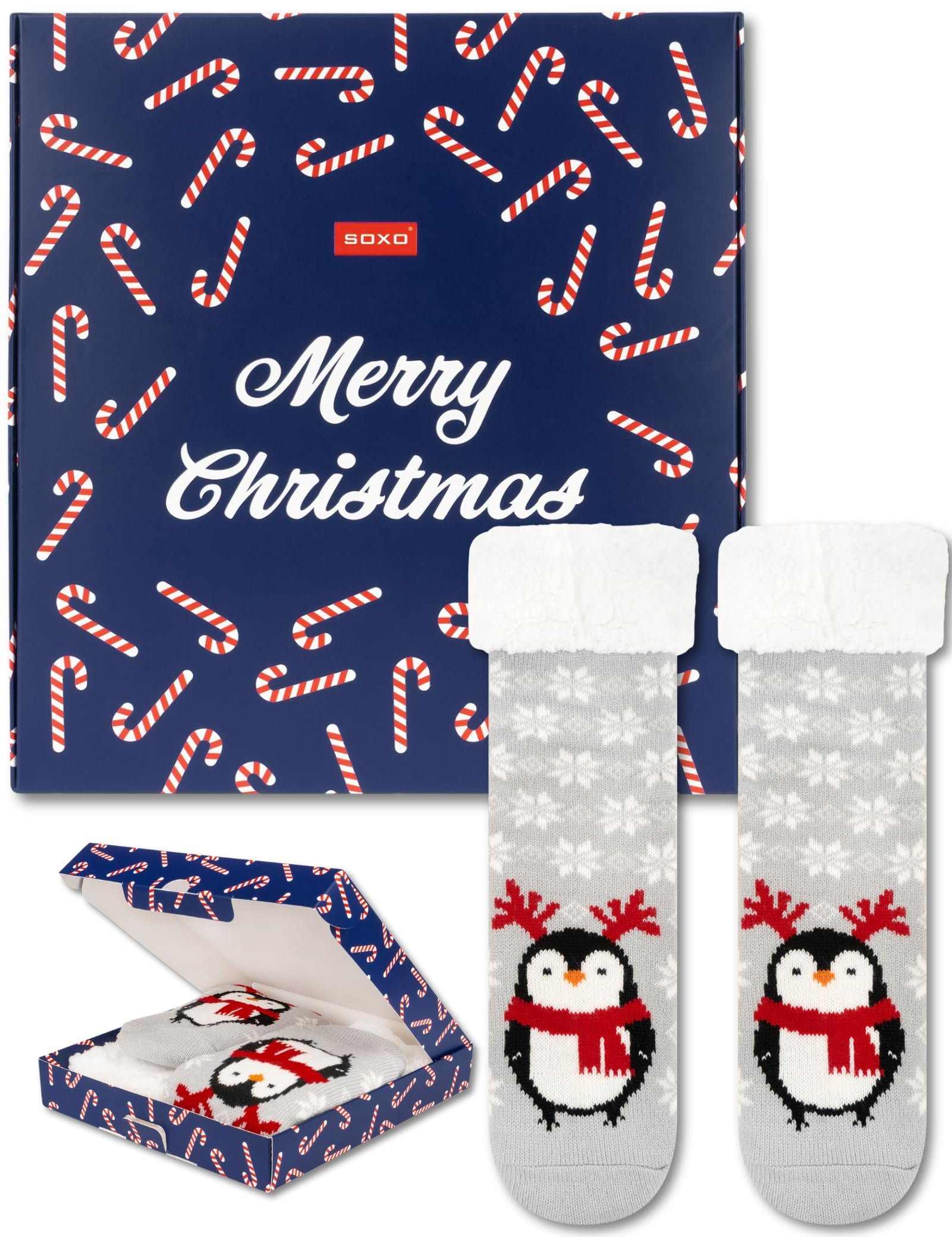 Soxo Socken Kuschelsocken Lustige Geschenke Für Frauen Weihnachtssocken (1 Paar) Warme socken Pinguin