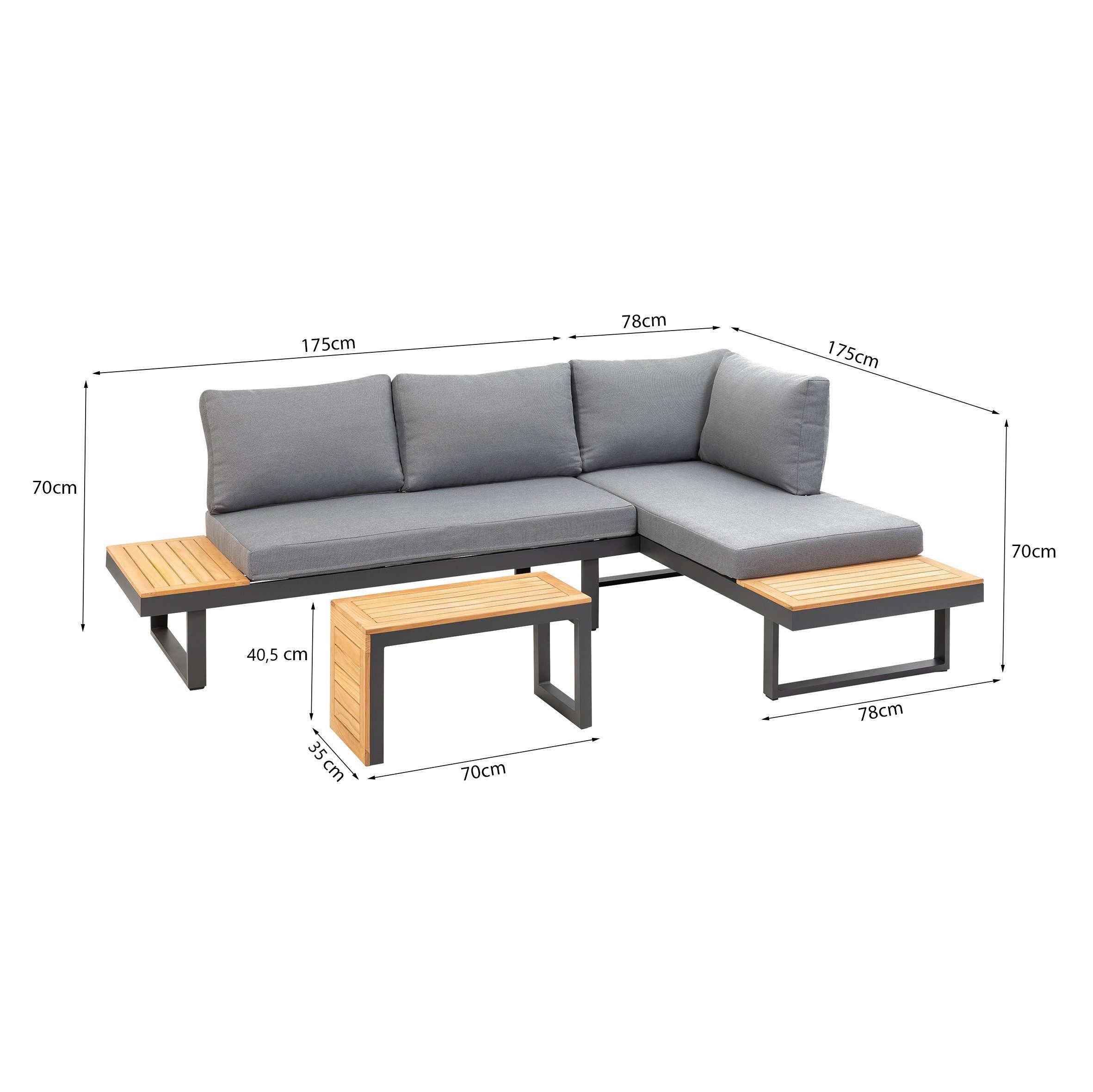 Greemotion Gartenlounge-Set Samara Lounge-Set Beige-Holz / Grau inkl. Auflagen & Tisch, (inkl. Auflagen), Farbe Anthrazit/Holz