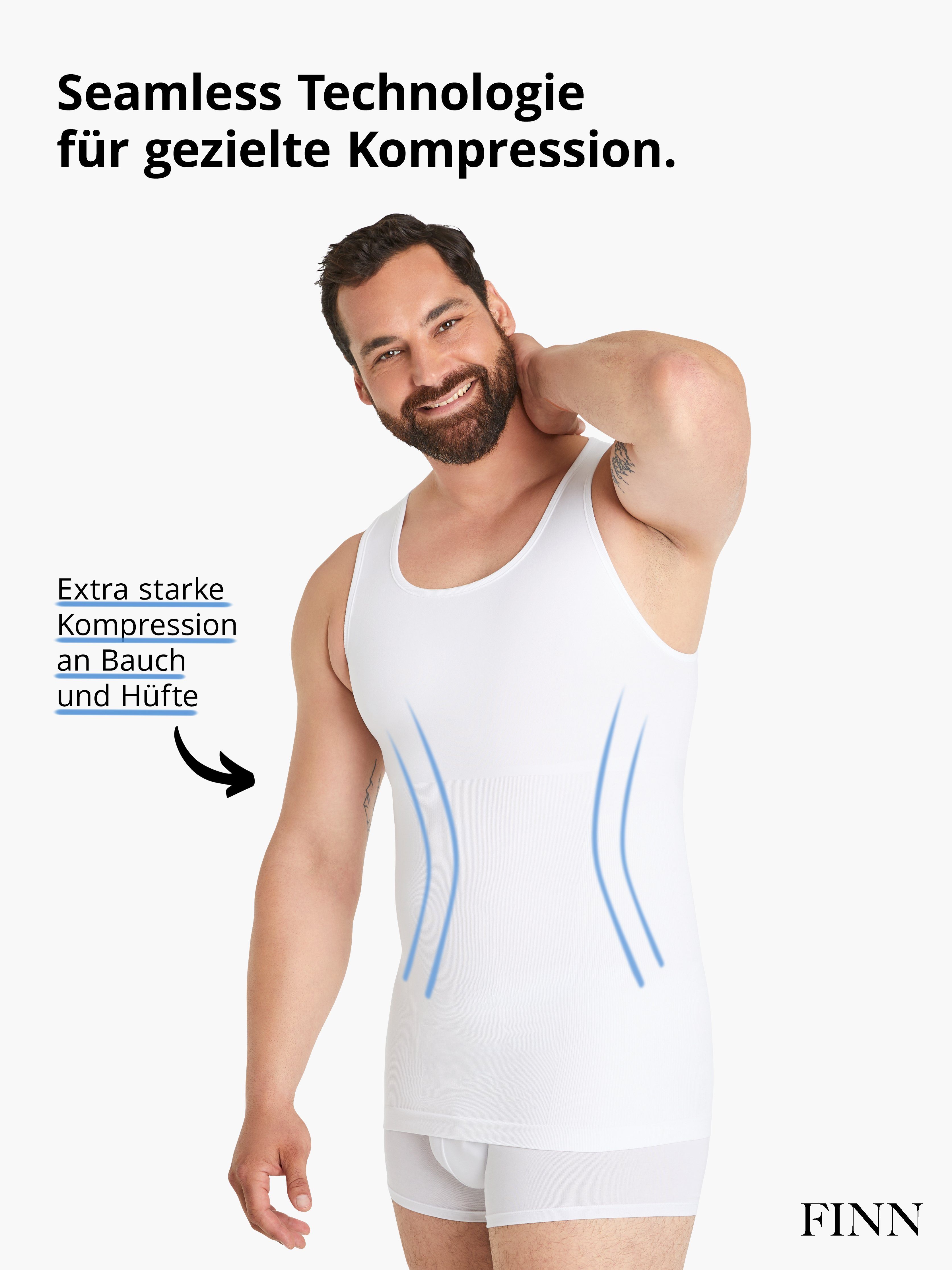 Shapinghemd Nähte Herren FINN für Weiß ohne Männer Design Kompressions-Unterhemd Starker Seamless Body-Shaper