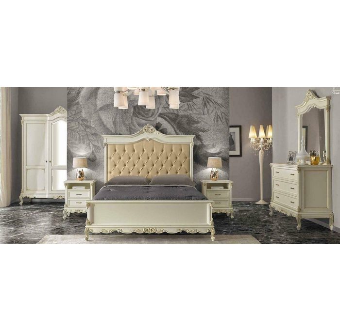 JVmoebel Schlafzimmer-Set Italienische Barock Stil Möbel Schlafzimmer 5tlg. Set Bett Anrichte Nachttische