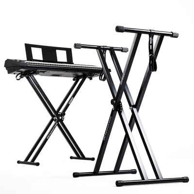 Duronic Keyboardständer, KS2B Keyboard-Ständer, Doppelstrebiges Stativ bis 20 kg, Höhenverstellbar in 7 Stufen von 30 - 96 cm, Verriegelungsbänder für E Piano und Synthesizer, Ideal für Bühne, Gig und Proberaum