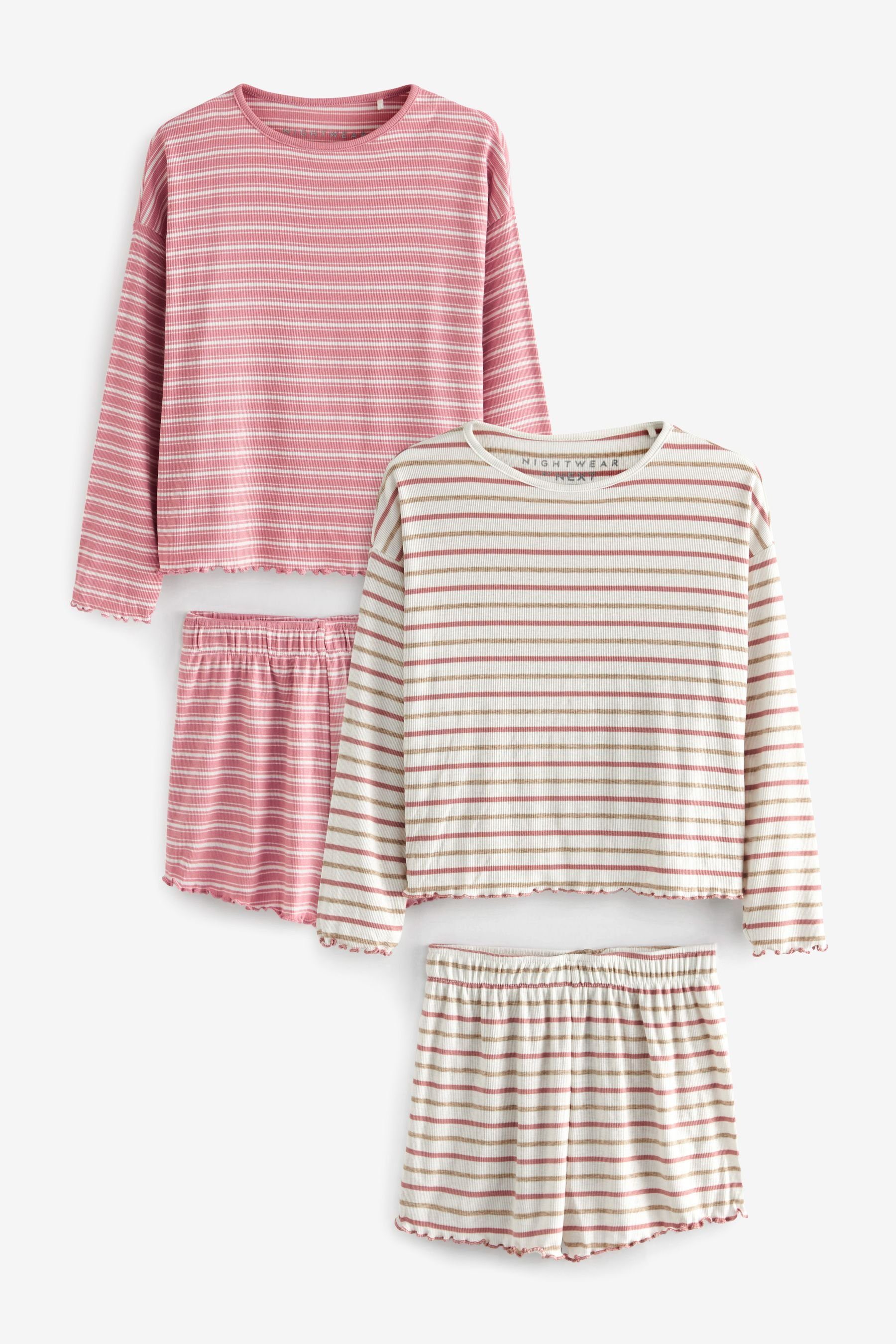 Next Pyjama 2er-Pack (4 Schlafanzüge Pink/White gerippte tlg)