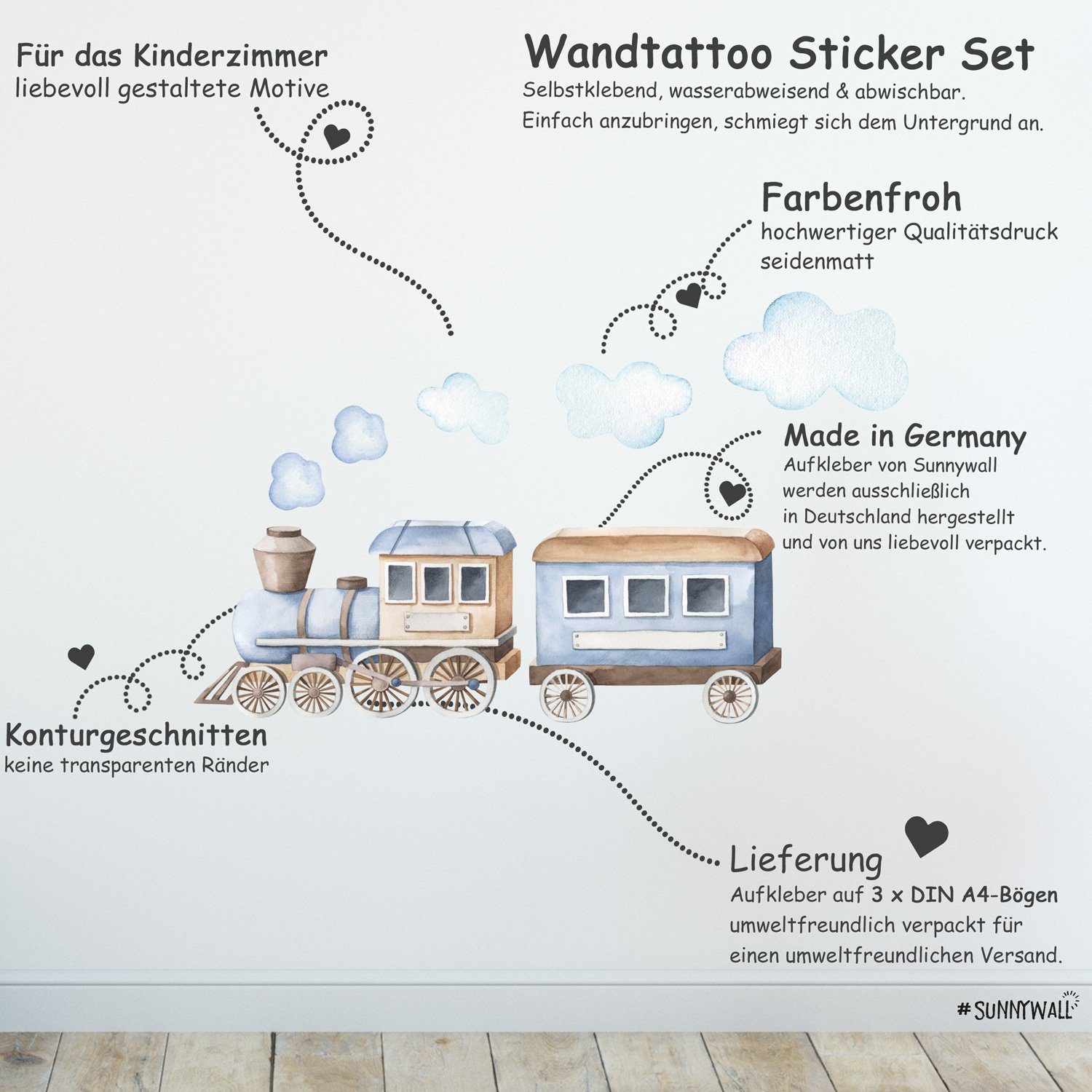 Sunnywall Wandtattoo Zug blau Wandsticker Wandtattoo (3 St), konturgeschnit günstig online kaufen