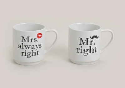 G. Wurm Tasse Becher Tasse Mr. Right Mrs. Always Right Hochzeit, Porzellan