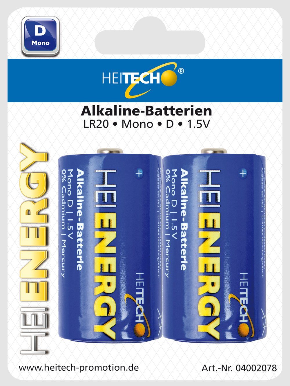 HEITECH Alkaline Batterien Mono D, LR20 - 1,5 Volt, (2-er Pack) Batterie Batterie | Batterien