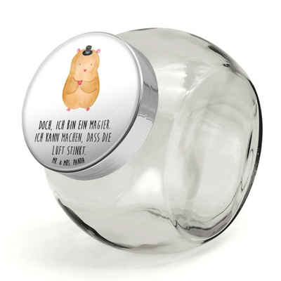 Mr. & Mrs. Panda Vorratsglas XL 2000ml Hamster Hut - Weiß - Geschenk, Zauberer, Tiermotive, Aufbew, Premium Glas, (1-tlg), Herzmotiv