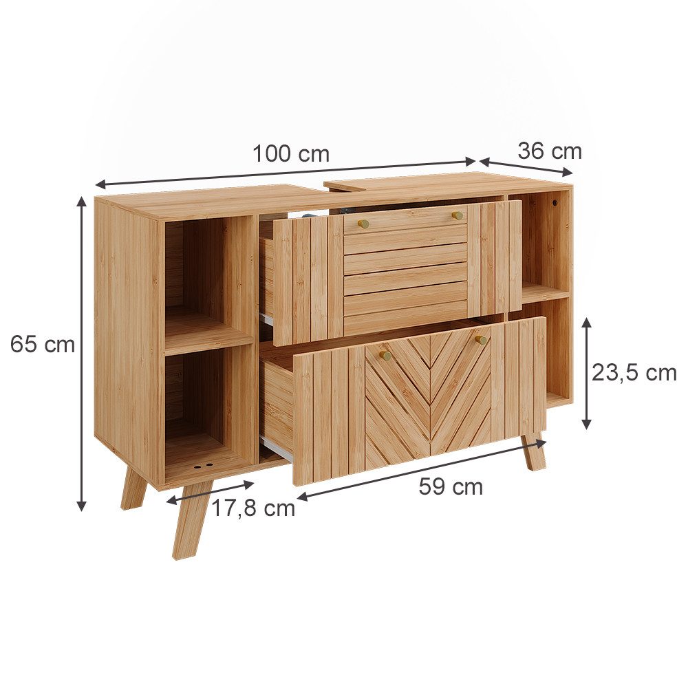 Vicco Waschbeckenunterschrank Lucie, Bambus, 100 x cm mit 2 Schubladen (1-St)