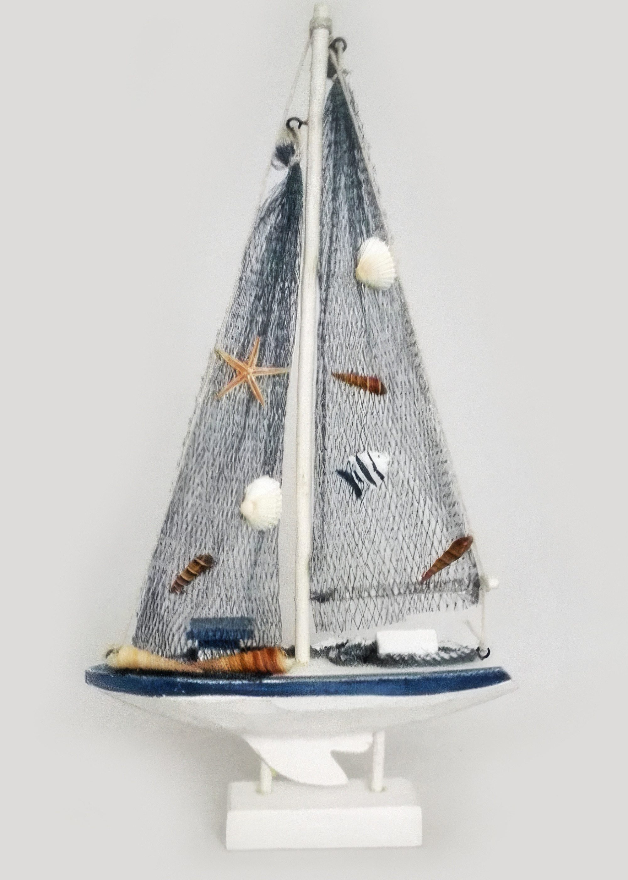Yudu Dekofigur Deko Segelboot Boot Schiff Holz Seestern Seevögel Muscheln Marintim