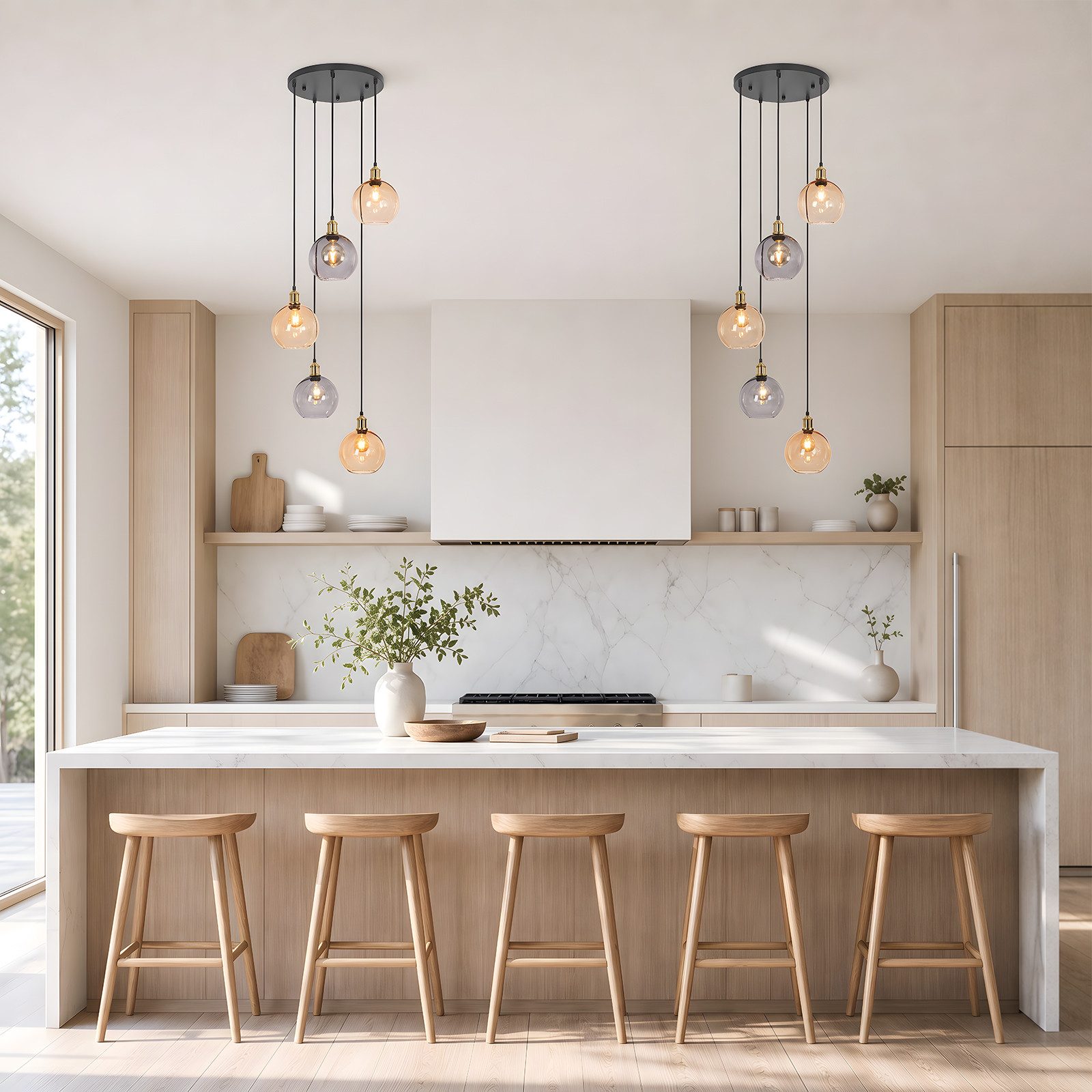Nettlife Pendelleuchte Esstisch Treppenhaus Glas kugel Hängelampe 5/7flammig 160/190cm, ohne Leuchtmittel, Buntglas Hängeleuchte für Villa Wohnzimmer Flur Galer – Bild 5 von 5