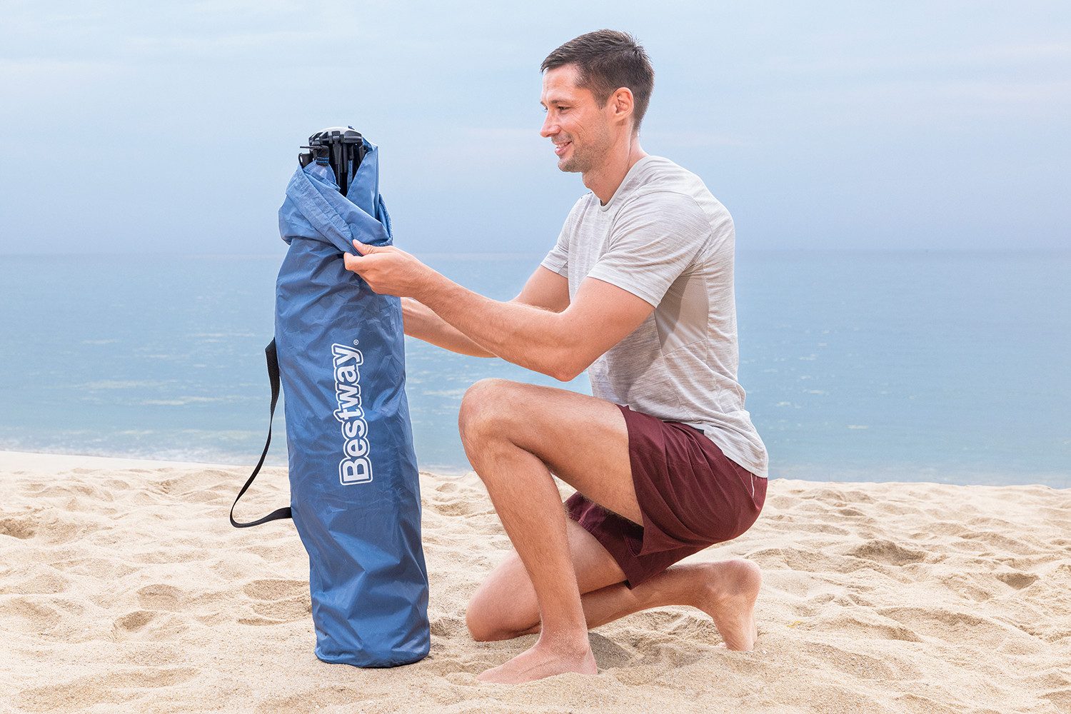 Bestway Strandmuschel Beach Dome™, Personen: 4 (Packung, 1 tlg., mit SwiftClick™ -System 234 x 240 x 125 cm), Sonnenschutz UPF 80, Inkl. Tragetasche