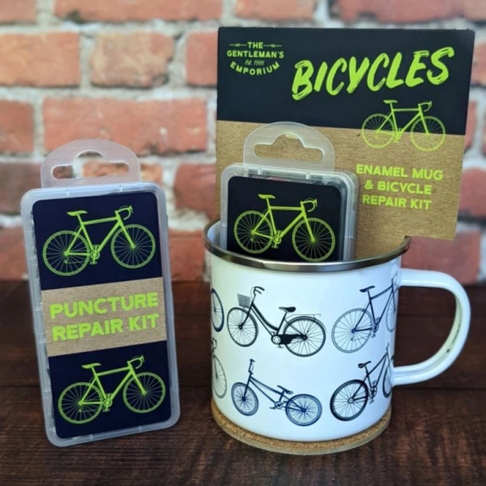 The Gentleman's Emporium Tasse Emaille-Becher 320 ml + Fahrrad Flickset