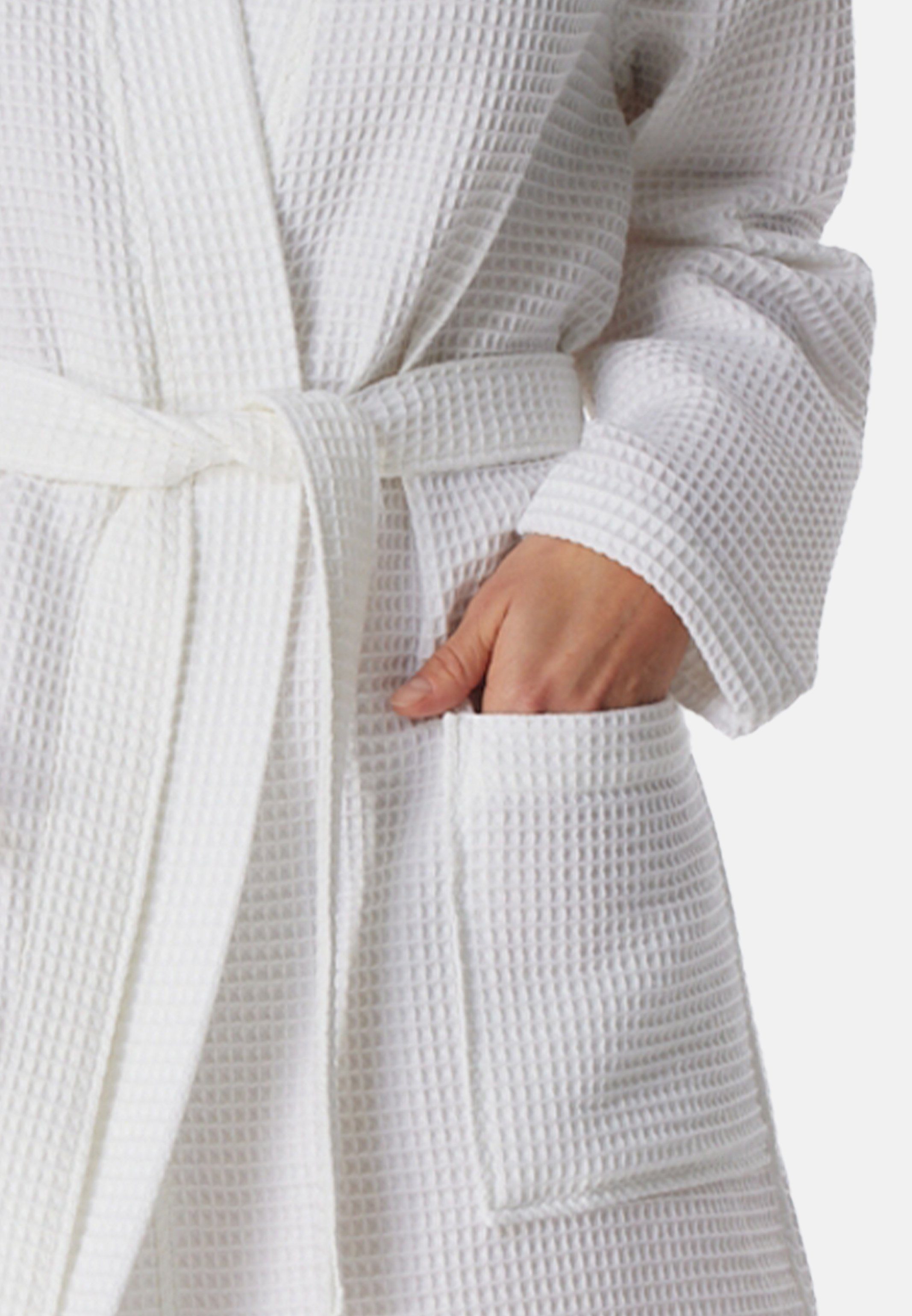 Baumwolle, Schiesser - Cotton, klassischen Piqué Waffel Weiß Bademantel in - 100cm-Länge Kimono-Schnitt - Organic Baumwolle Bademantel Im